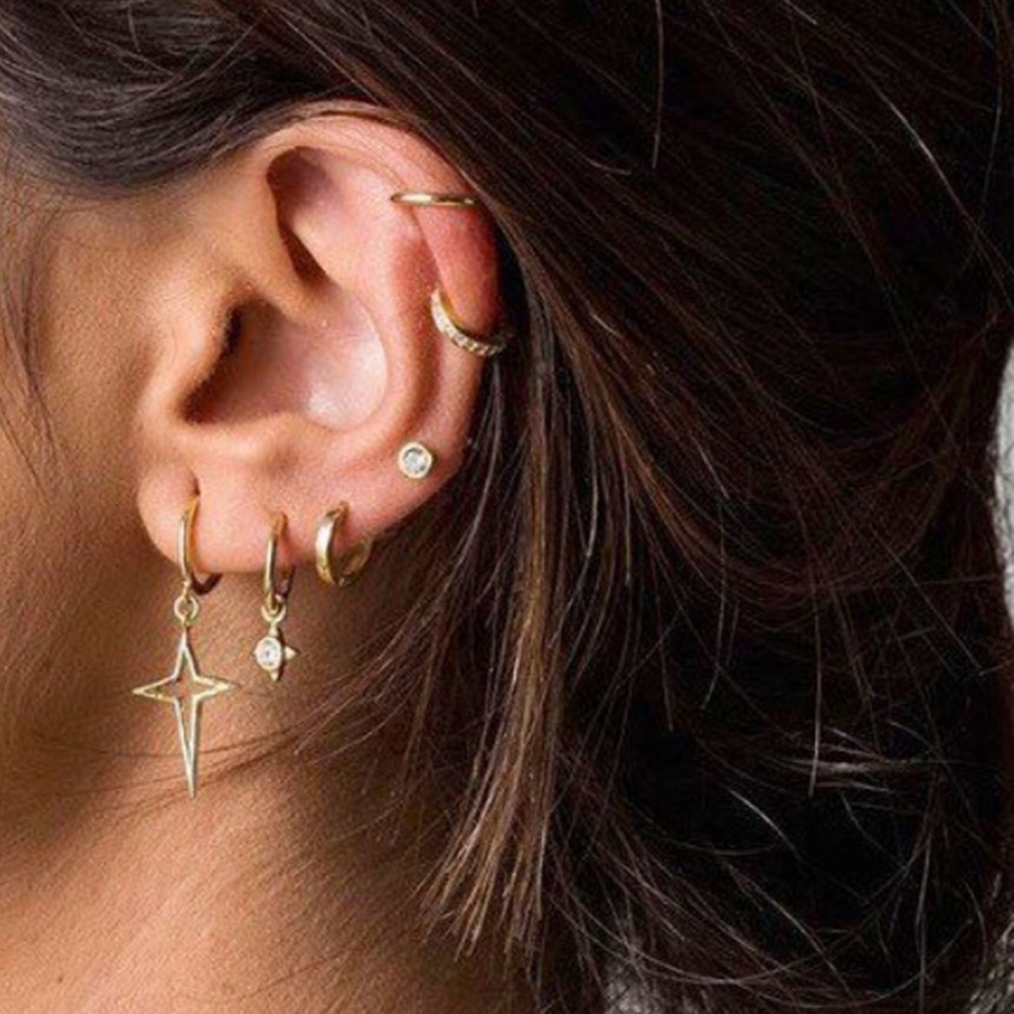 Sterling Silver Sleeper Hoop Earrings with Cross Drop Charm in 2 Tones