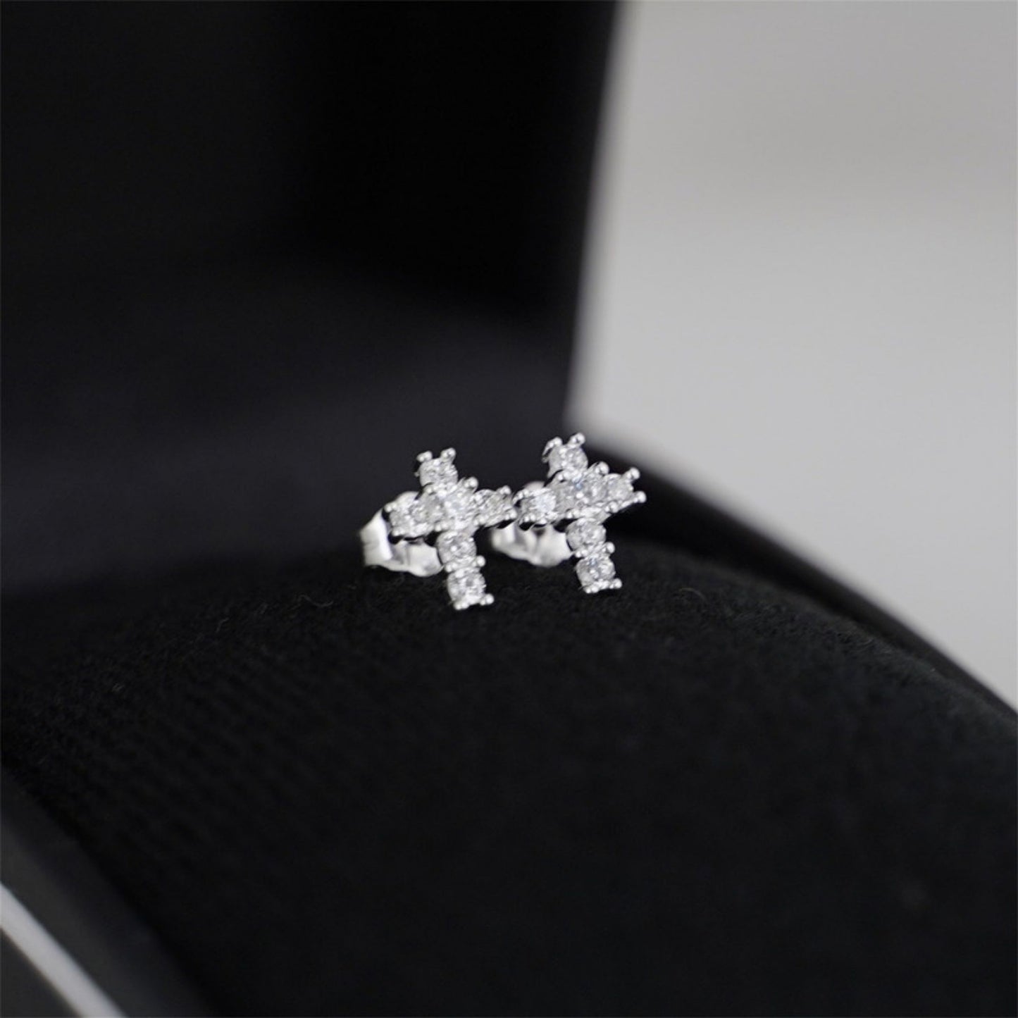 Sterling Silver Mini Cross Claw Set Clear CZ Stud Earrings - sugarkittenlondon
