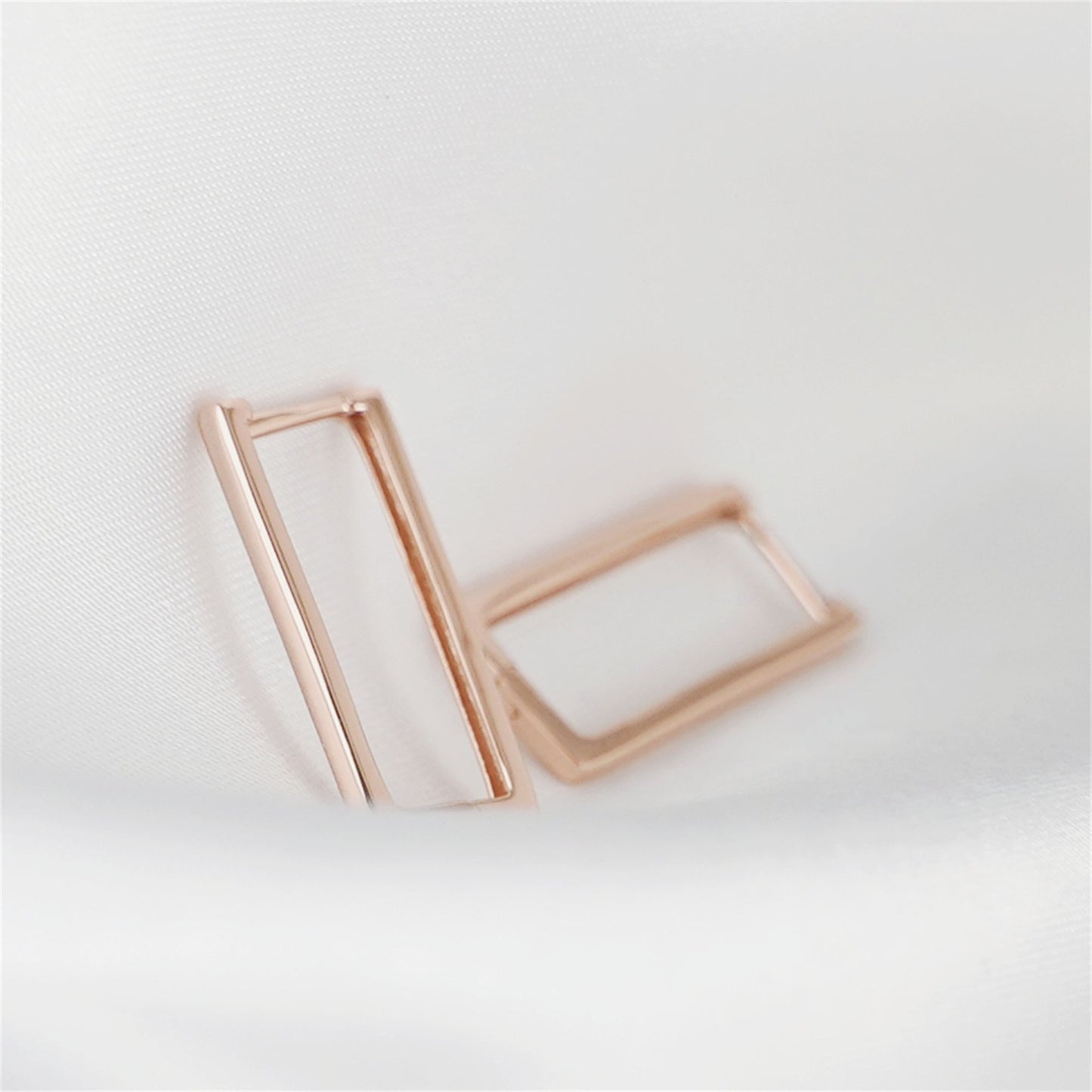 Rose Gold Plated on Sterling Silver Square Huggie Hoop Drop Earrings