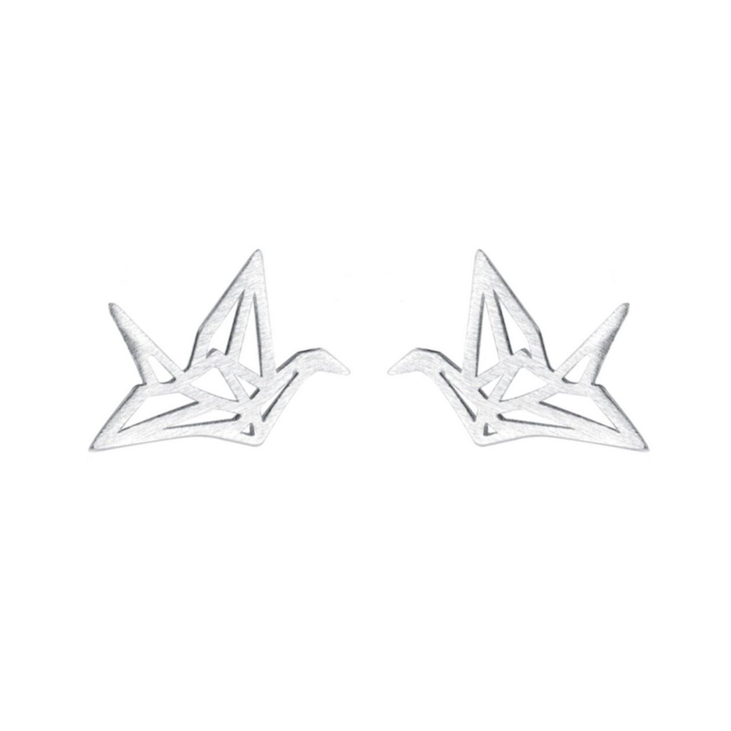 Sterling Silver Matte Brushed Origami Crane Bird Girls Stud Earrings - sugarkittenlondon