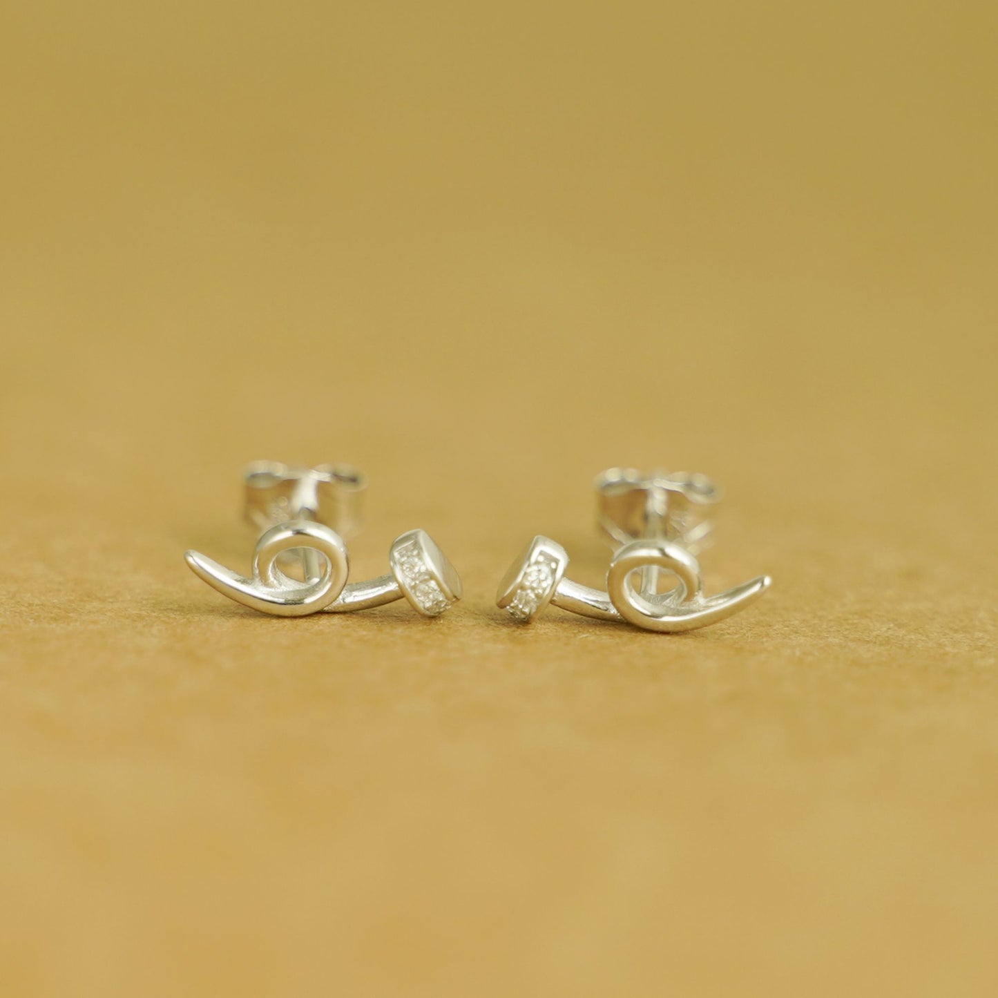 Sterling Silver Twisted Nail Spiral Pin CZ Stud Earrings - Minimalist Dainty Ear Piercing Jewelry