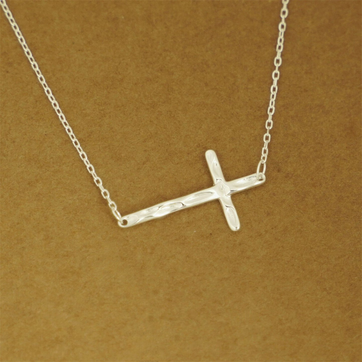 Sterling Silver Reversible Horizontal Sideways Layer Cross Necklace - sugarkittenlondon