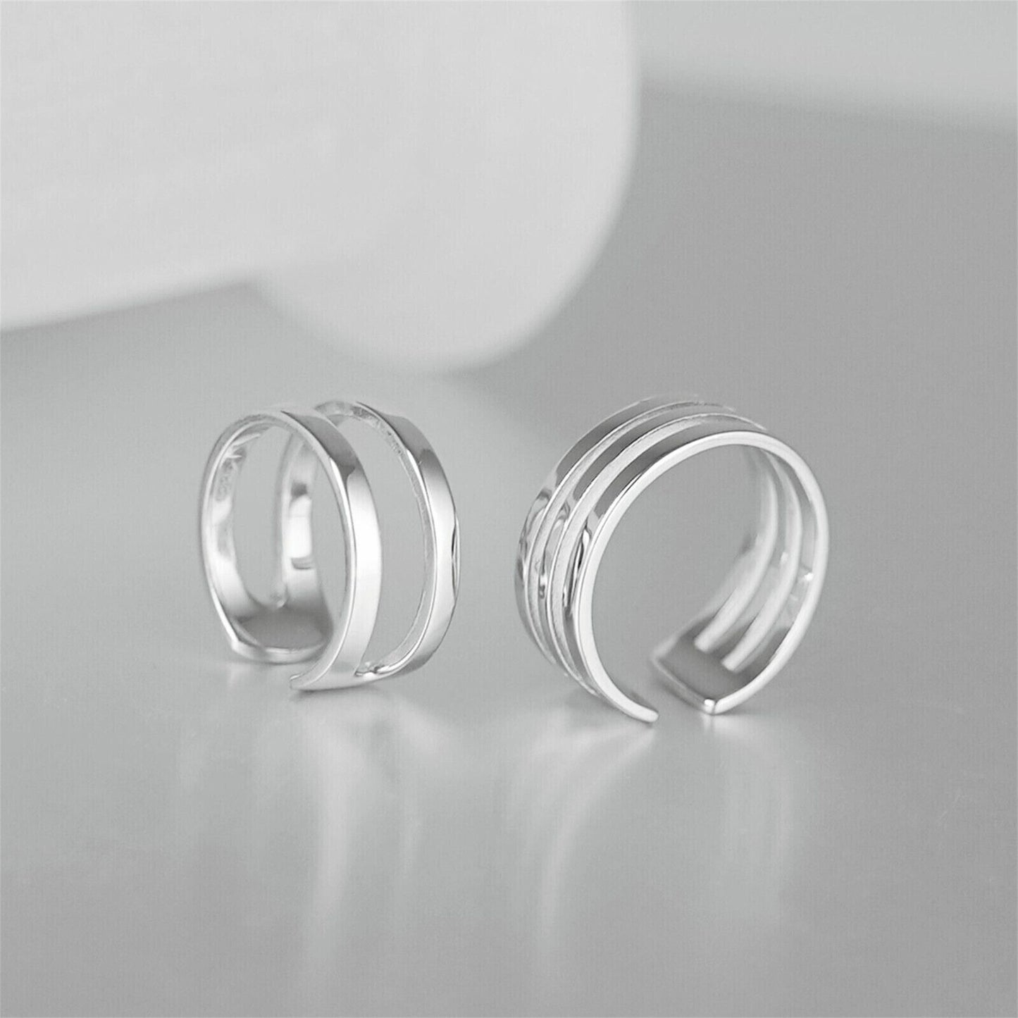 Sterling Silver Couple Rings Double Triple Parallel Bar Wide Line Open Band Ring - sugarkittenlondon