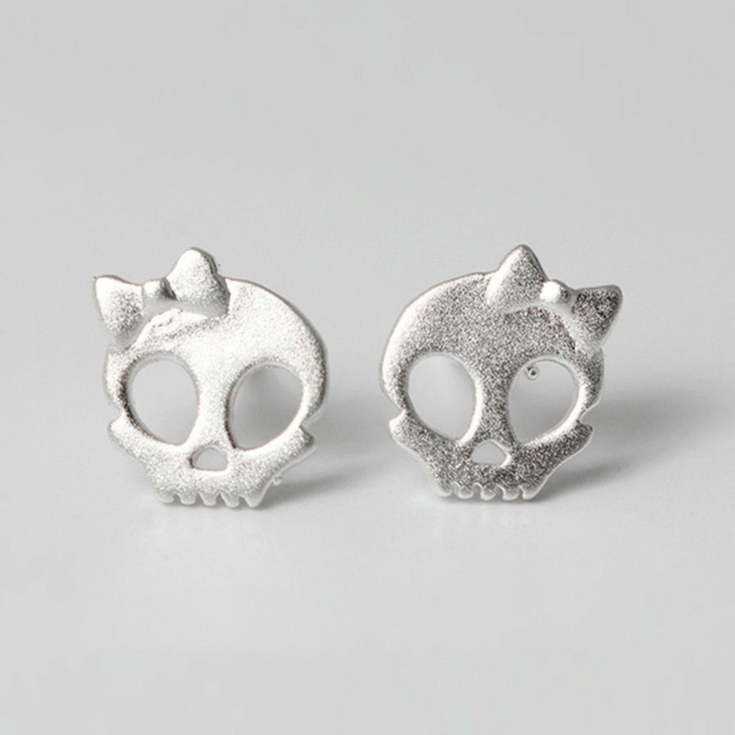 Sterling Silver Matte Sugar Bow Skull Skeleton Post Studs Earrings - sugarkittenlondon