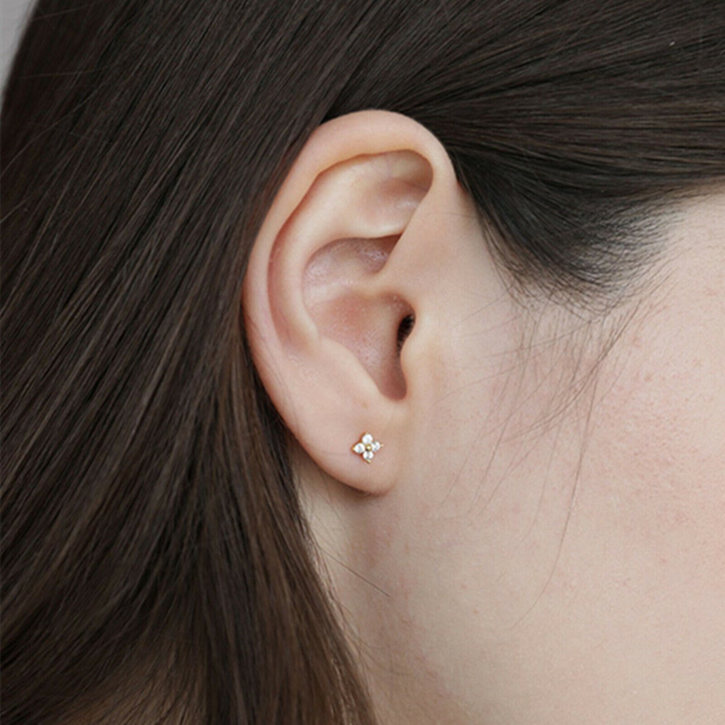 925 Sterling Silver CZ Flower Stud Earrings with Shiny Finish