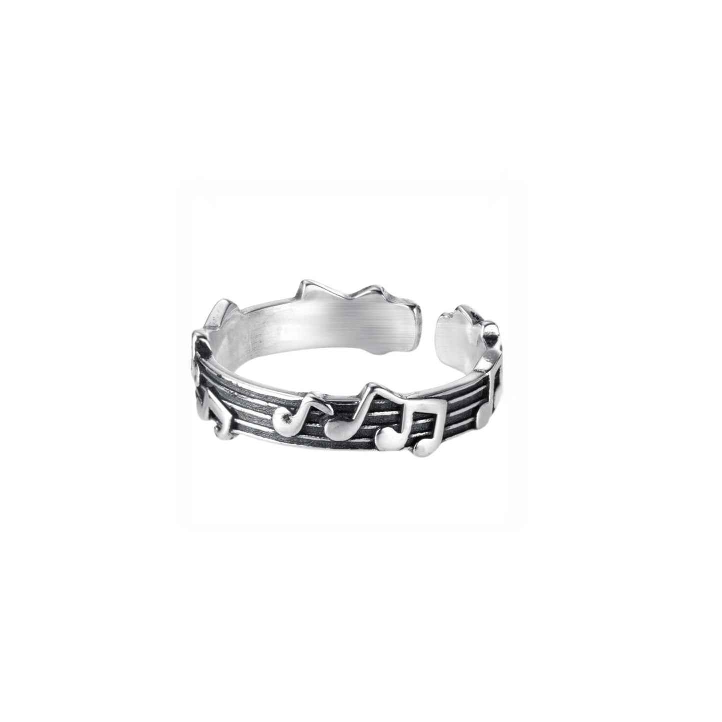 Sterling Silver Oxidized Musical Notes On The Staff Open Band Ring K - O - sugarkittenlondon