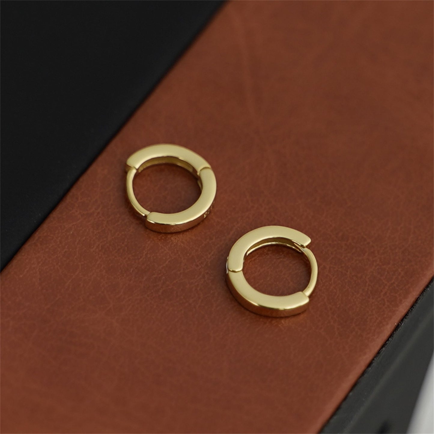18K Gold Hoop Earrings on Sterling Silver - Thin Cuff, 1.7mm Band, 6.5mm Diameter