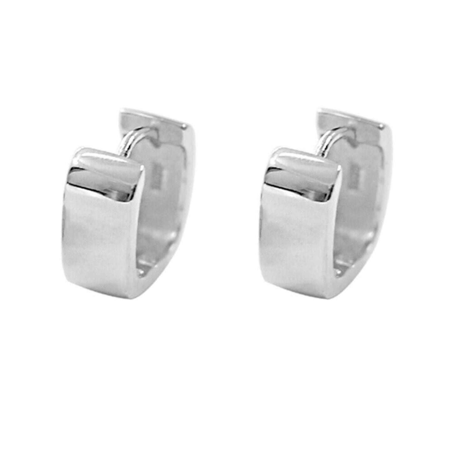 Sterling Silver 8.5mm Hoop Chunky Plain Square Huggie Earrings Unisex Boxed