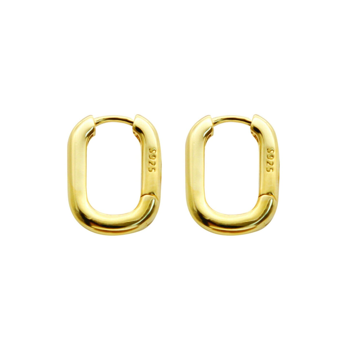 18K Gold Square Hoop Earrings with Sterling Silver Huggie Back (14mm)