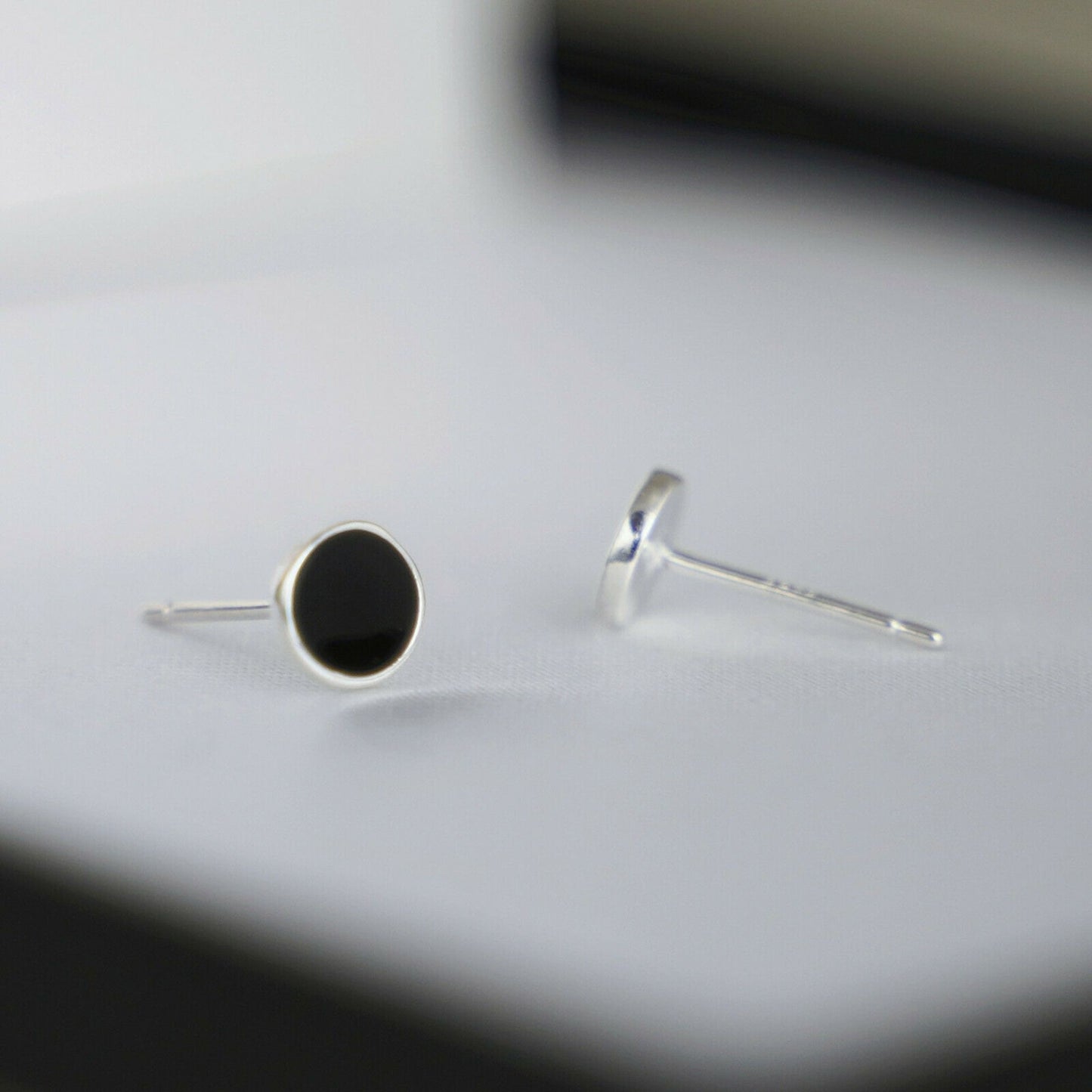 Sterling Silver Black and Red Glazed Disc Stud Earrings for Men and Women