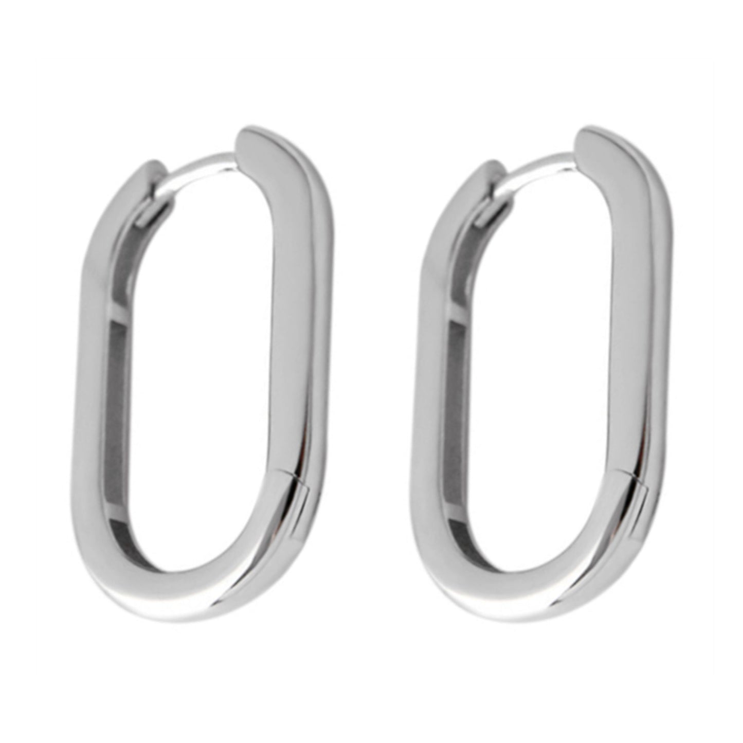 Rhodium-plated Sterling Silver Oval Hoop Earrings with Square Opening