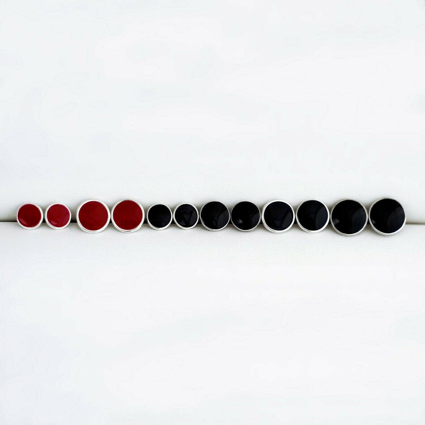 Sterling Silver Black and Red Glazed Disc Stud Earrings for Men and Women