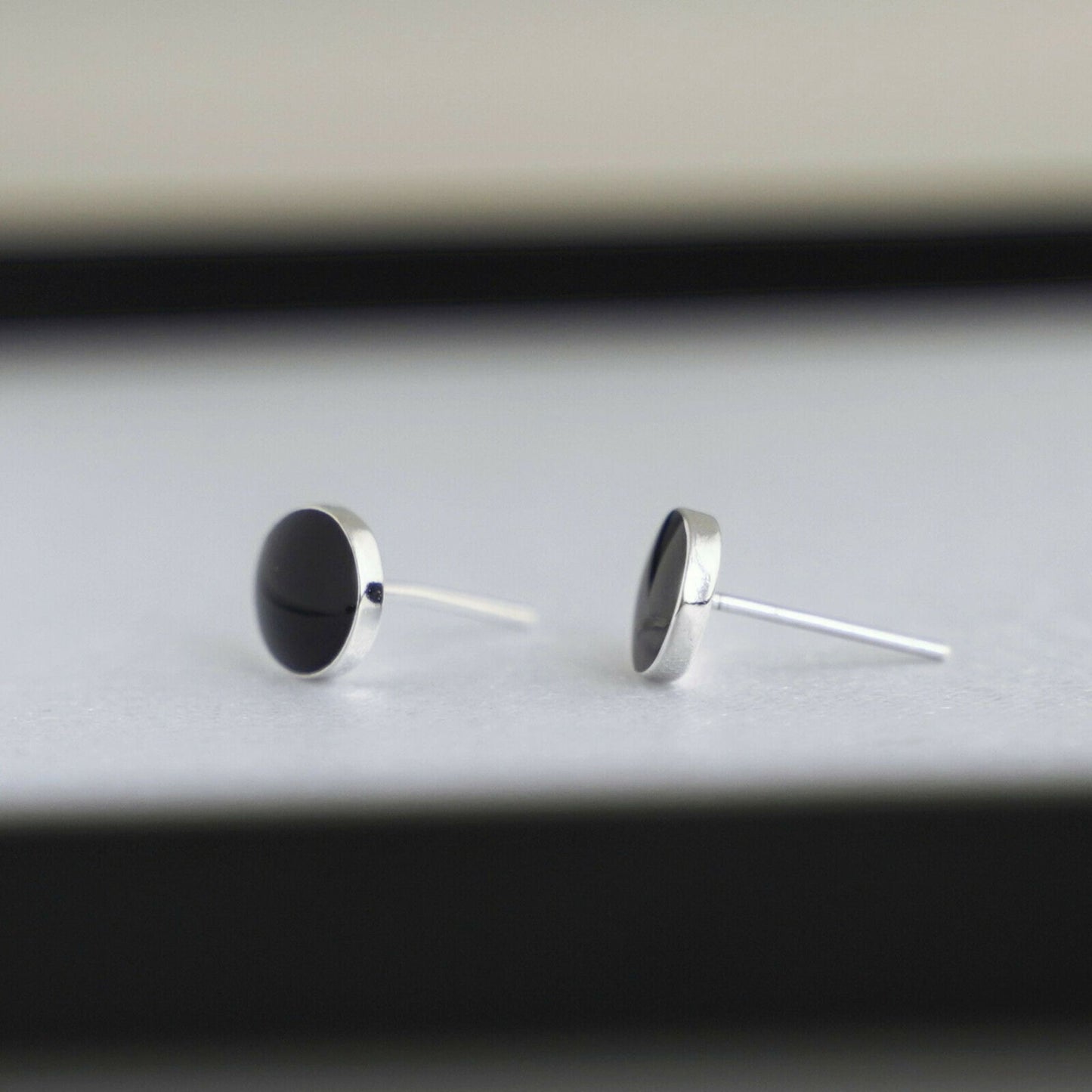 Sterling Silver Black and Red Glazed Disc Stud Earrings for Men and Women