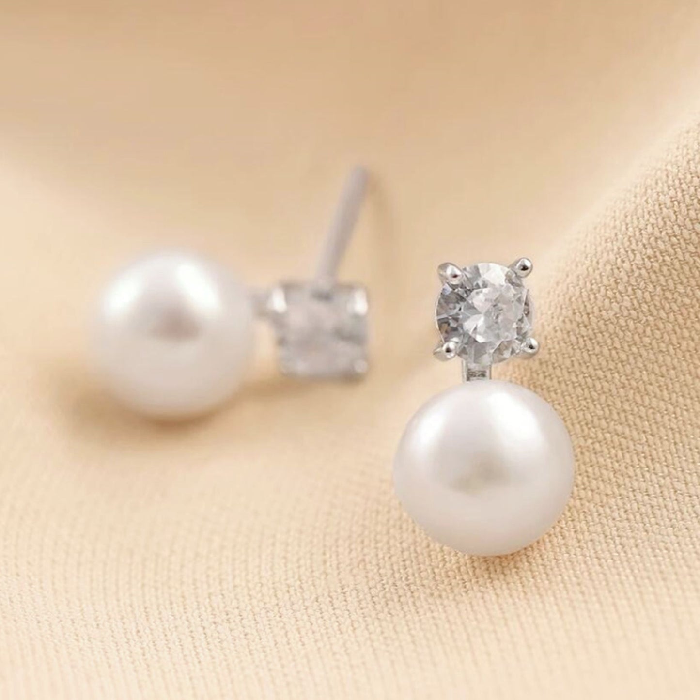Sterling Silver 8MM Cultured White Freshwater Pearl 4mm CZ Studs Earrings - sugarkittenlondon