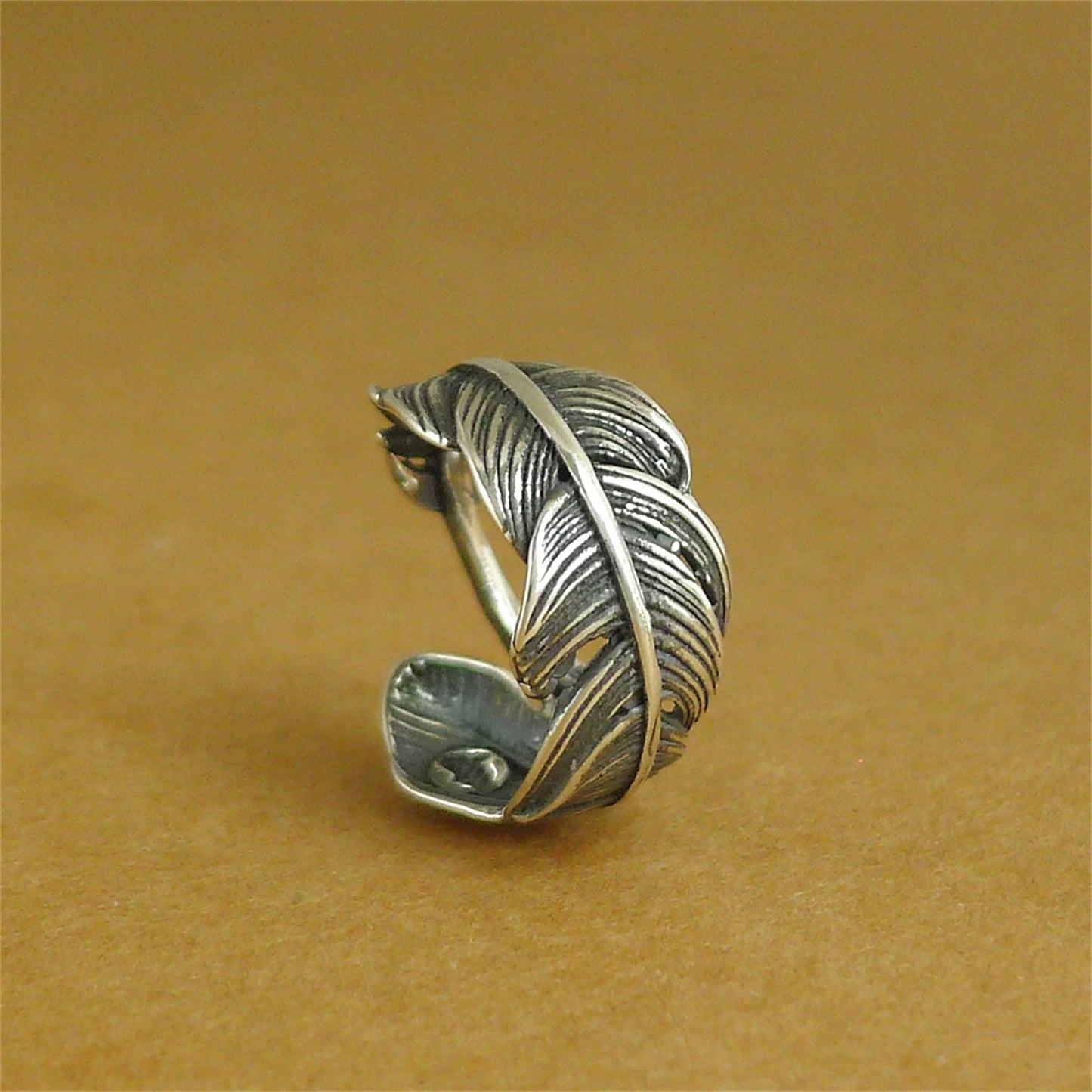 Sterling Sliver Oxidized Wrap Feather Open Band Angel Wing Leaf Silver Ring B - sugarkittenlondon