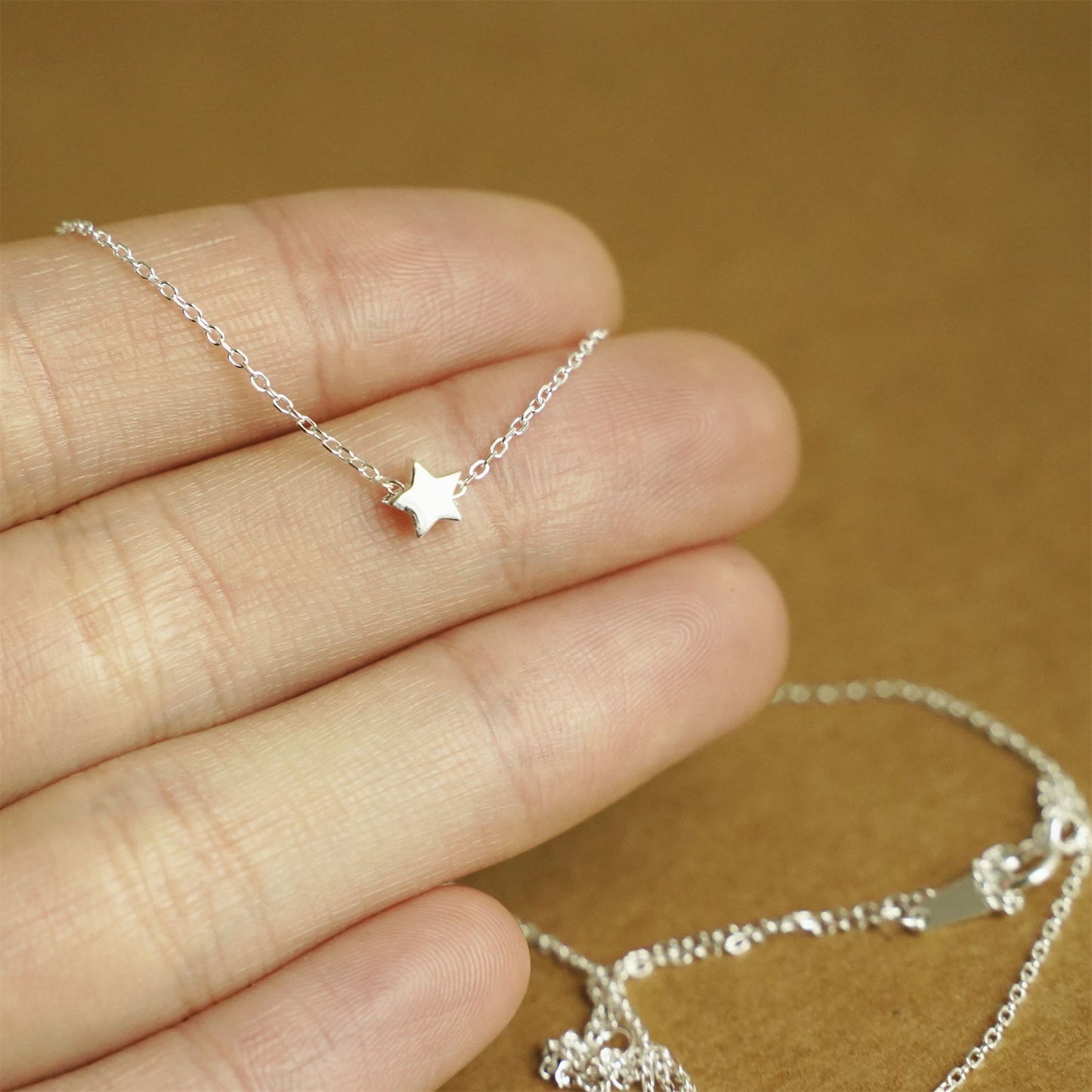 Sterling Silver Mini 4.5mm 3D Star Pendant Charm Belcher Chain Necklace 16-18'' - sugarkittenlondon