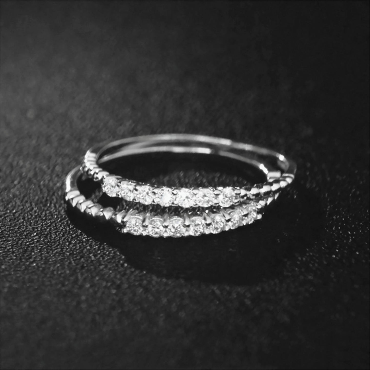 Sterling Silver Bubble Bead Half Eternity 7 CZ Crystal Stacking Ring 1.5mm - sugarkittenlondon