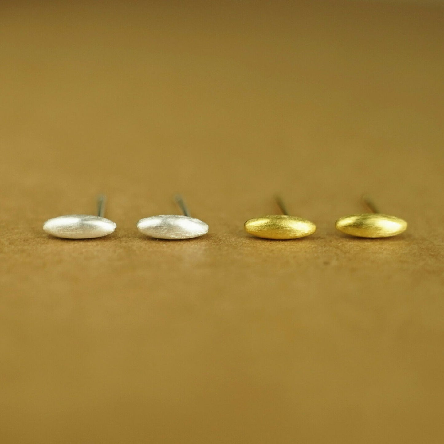 Sterling Silver Mini Brushed Rice Oval Dot Teardrop Stud Earrings - sugarkittenlondon