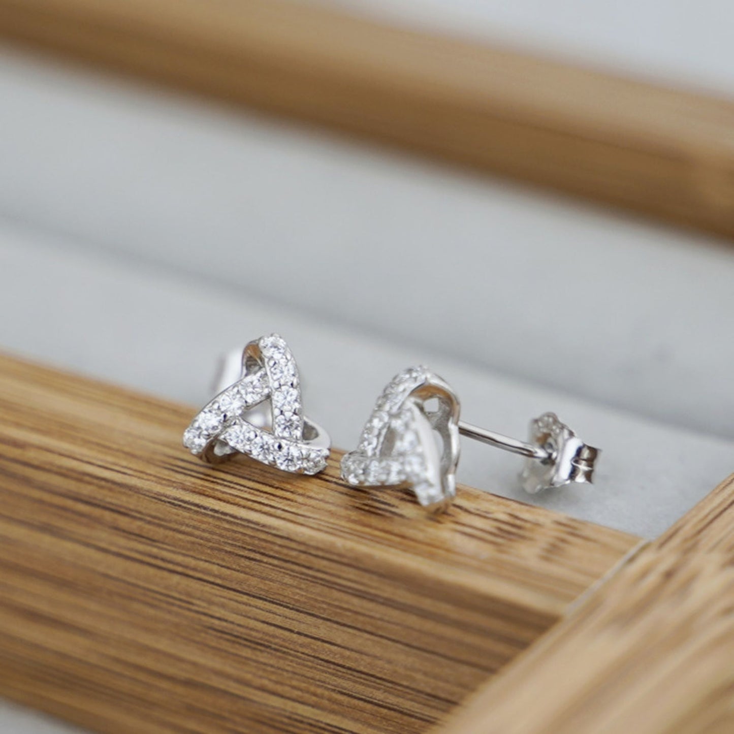Sterling Silver Cubic Zirconia Micro Pave Triple Knot Stud Earrings - sugarkittenlondon