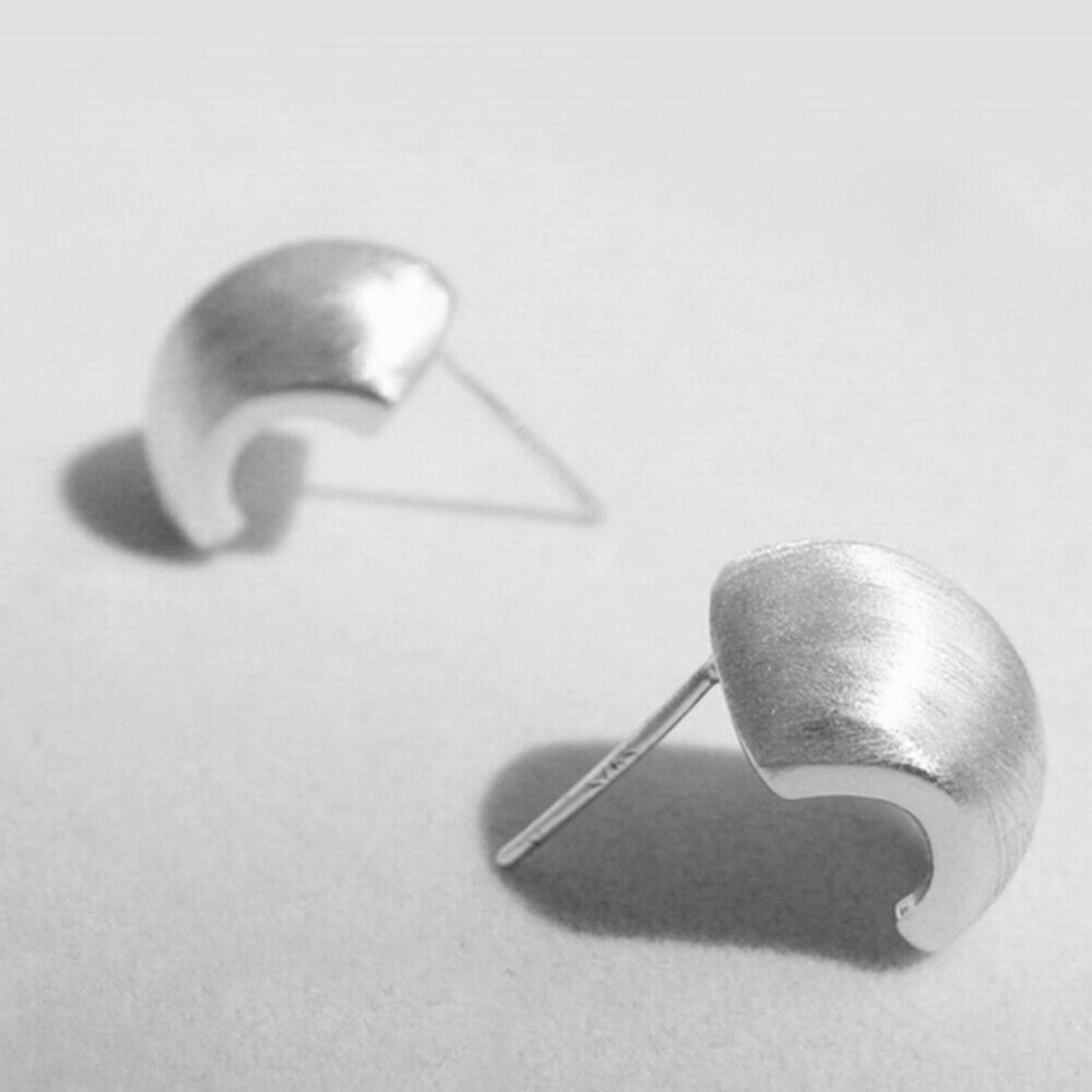 Sterling Silver Chunky Brushed Half Hoop Circle Dome Square Drop Earrings - sugarkittenlondon