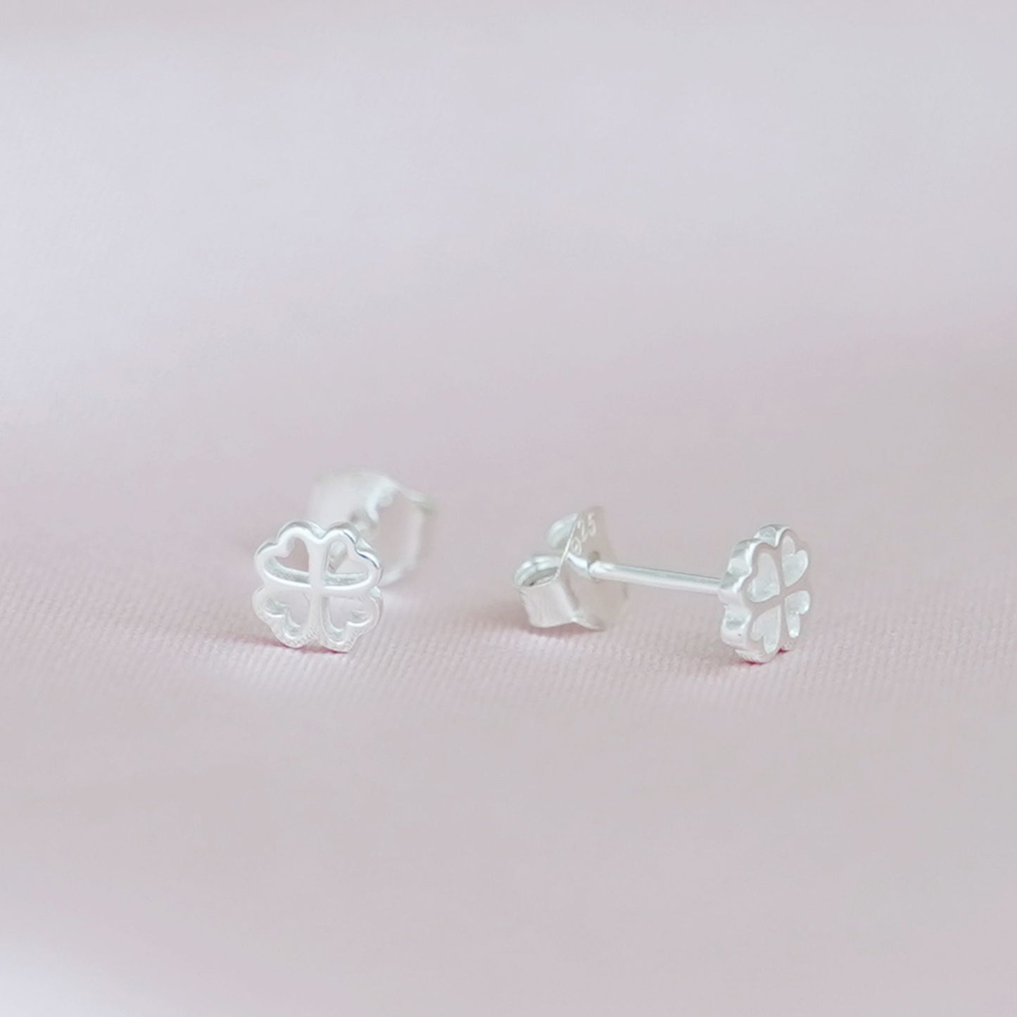 Sterling Silver Lucky Love Heart 4 Leaf Clover Shamrock Stud Earrings - sugarkittenlondon