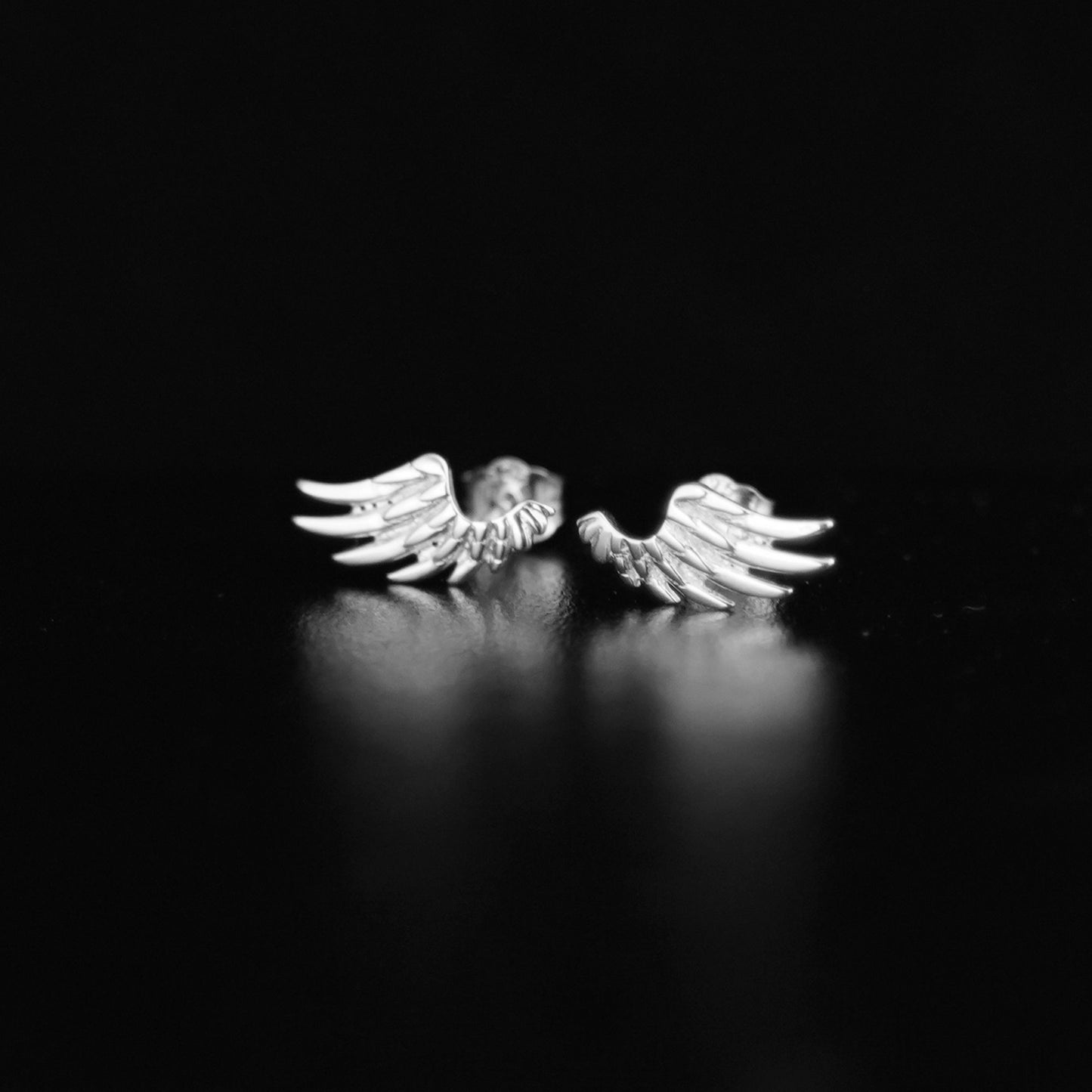 Sterling Silver Guardian Angel Wing Textured Feather Stud Earrings - sugarkittenlondon