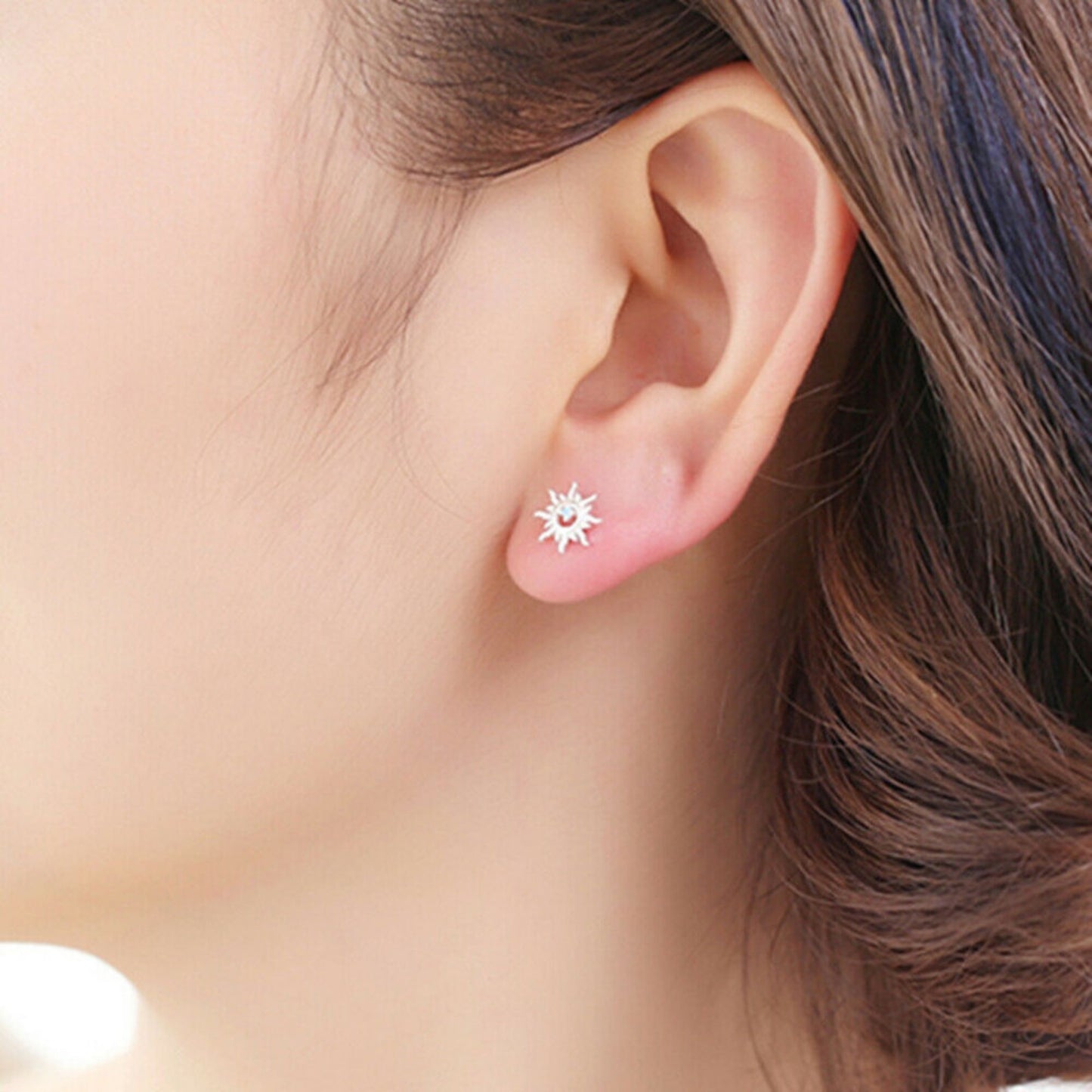Sparkling Sun Earrings with Light Blue Aquamarine CZ in 925 Sterling Silver