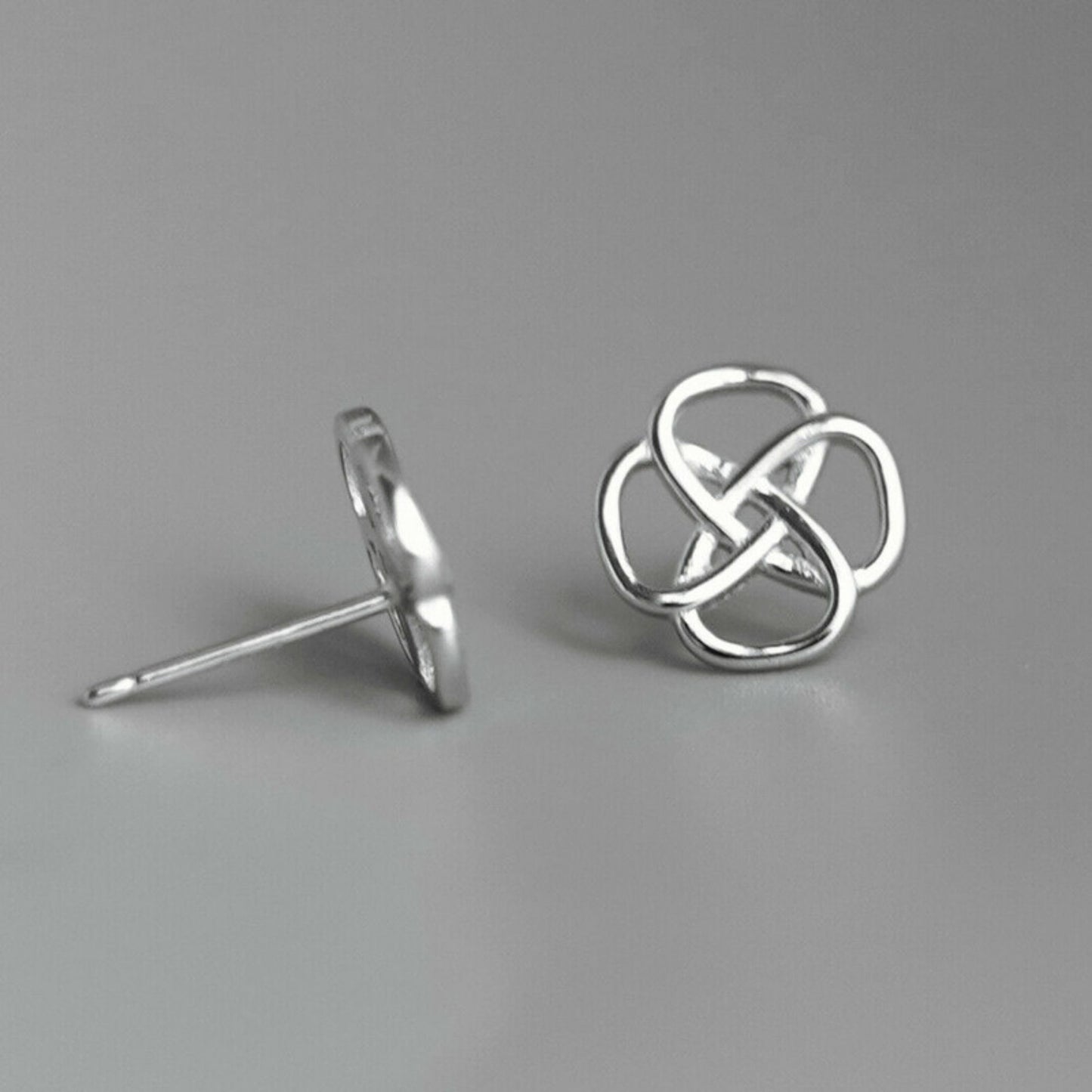 Sterling Silver Flat Celtic Knot Floral Wire Lady Stud Earrings Boxed - sugarkittenlondon