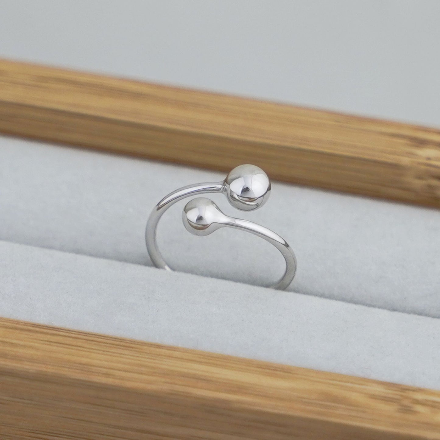 Sterling Silver Twist 5mm 6mm 8mm Ball Double Bead Wrap Ring Sizable UK L-P - sugarkittenlondon