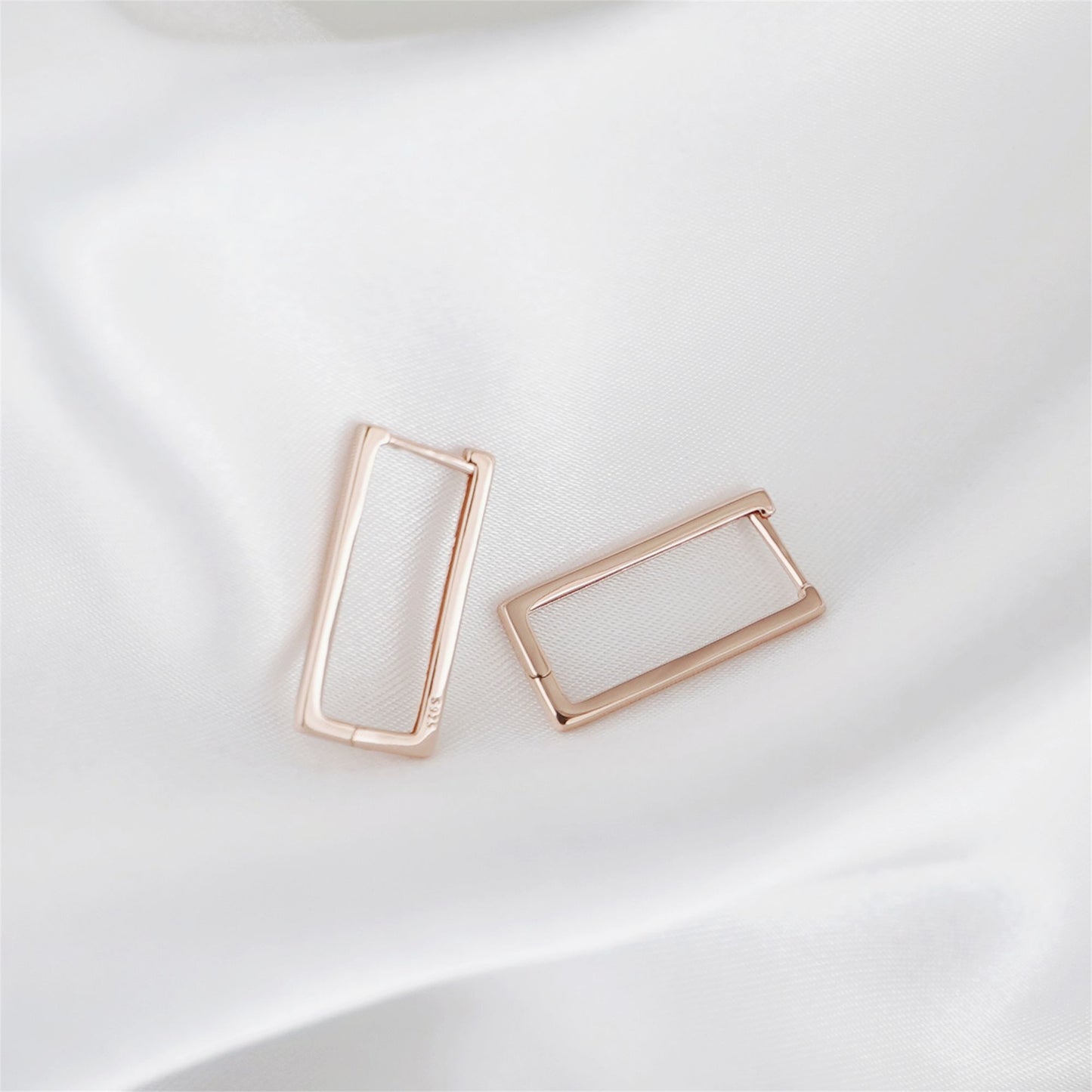 Rose Gold Plated on Sterling Silver Square Huggie Hoop Drop Earrings