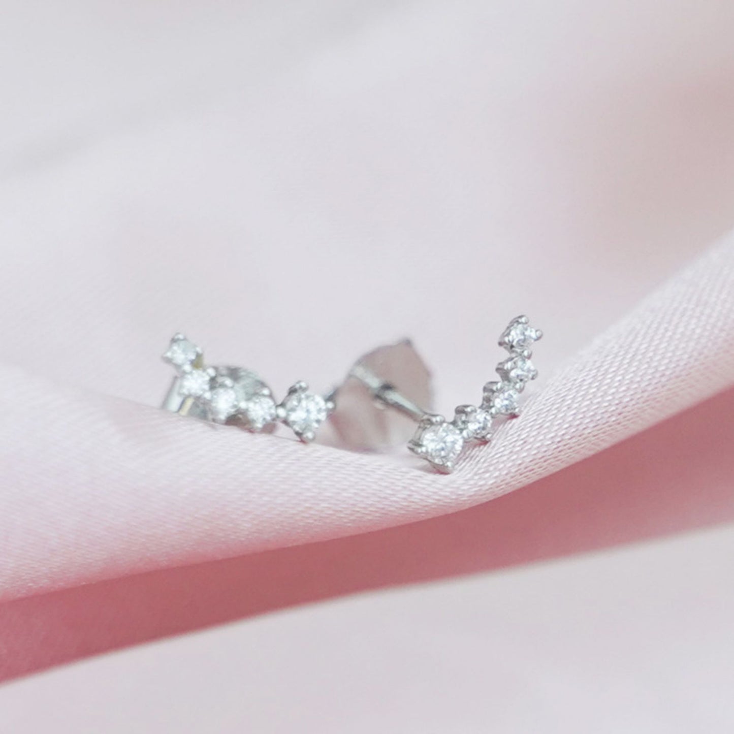 Rhodium on Sterling Silver Mini CZ Star Line Drop Climber Stud Earrings - sugarkittenlondon