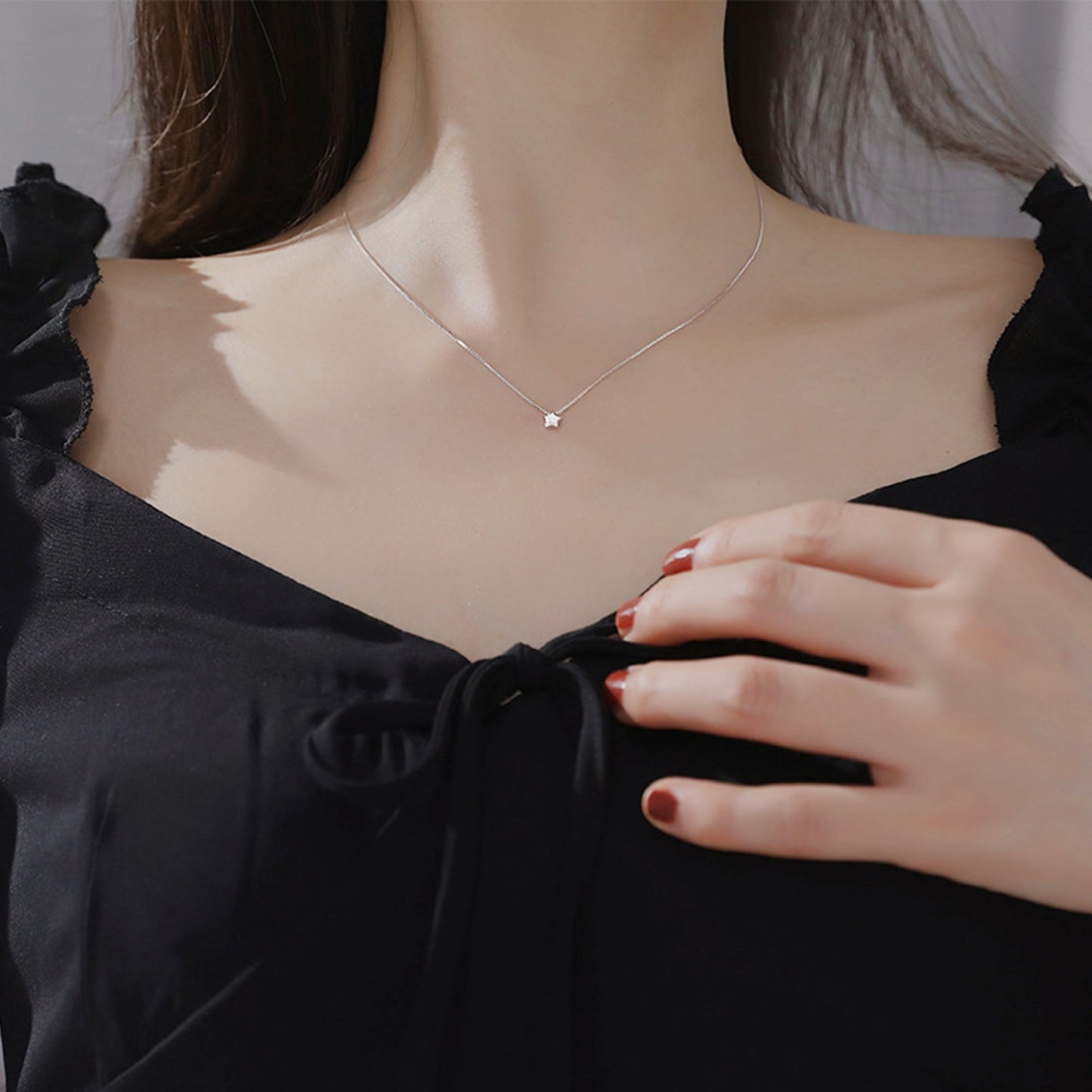 Sterling Silver Mini 4.8mm 3D Star Pendant Charm Box Chain Necklace 16 -17.5'' - sugarkittenlondon