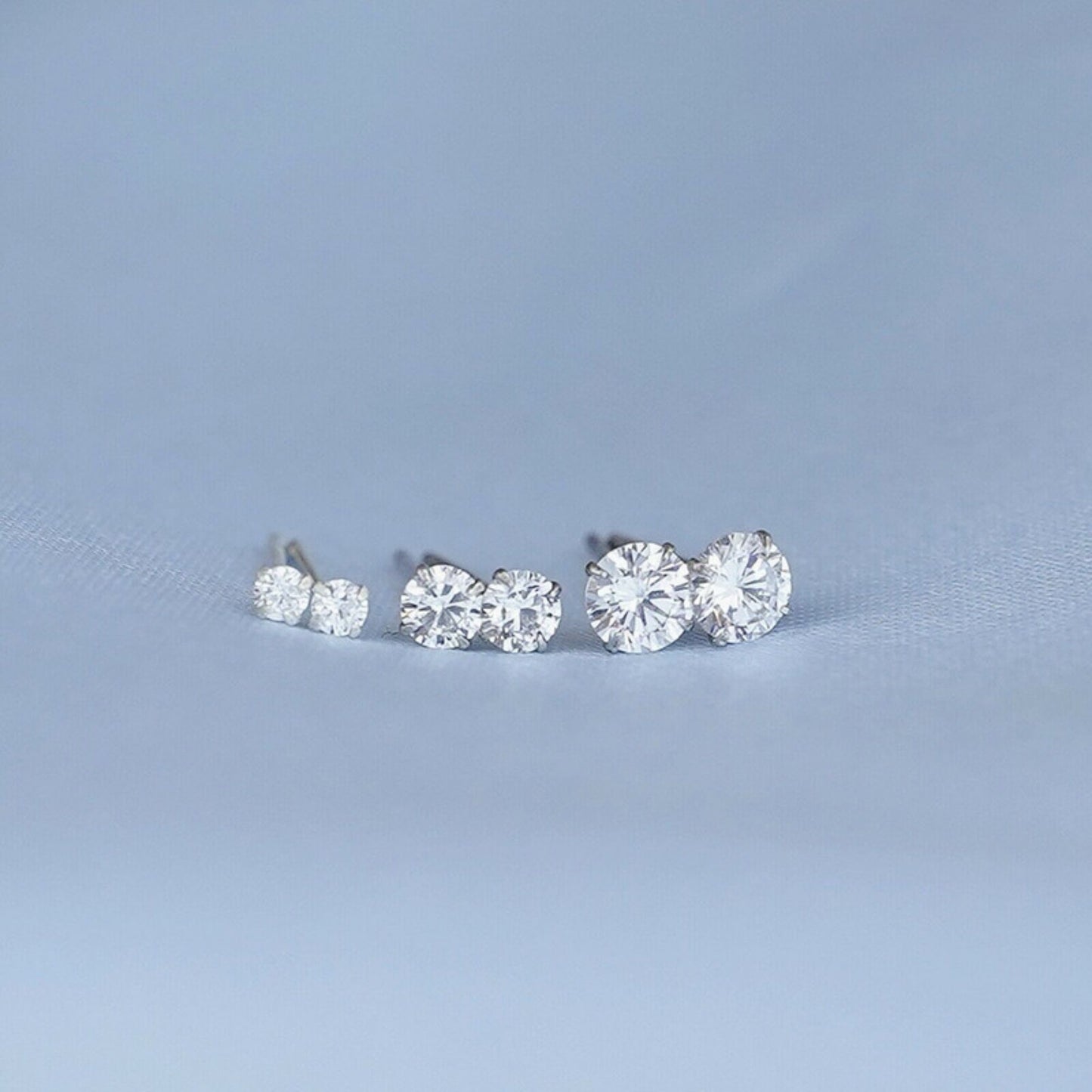 Sterling Silver 2mm 3mm 4mm Clear Round 4 Claw Cubic Zirconia Stud Earrings - sugarkittenlondon