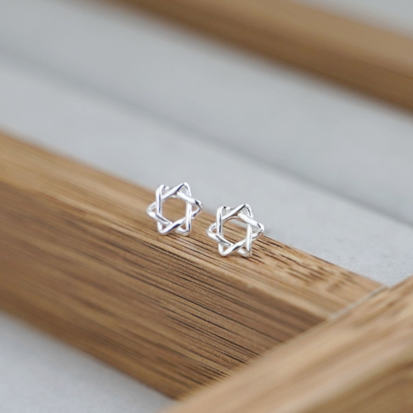 Fine Silver Small Hollow Six Pointed Star of David Hex Stud Earrings - sugarkittenlondon