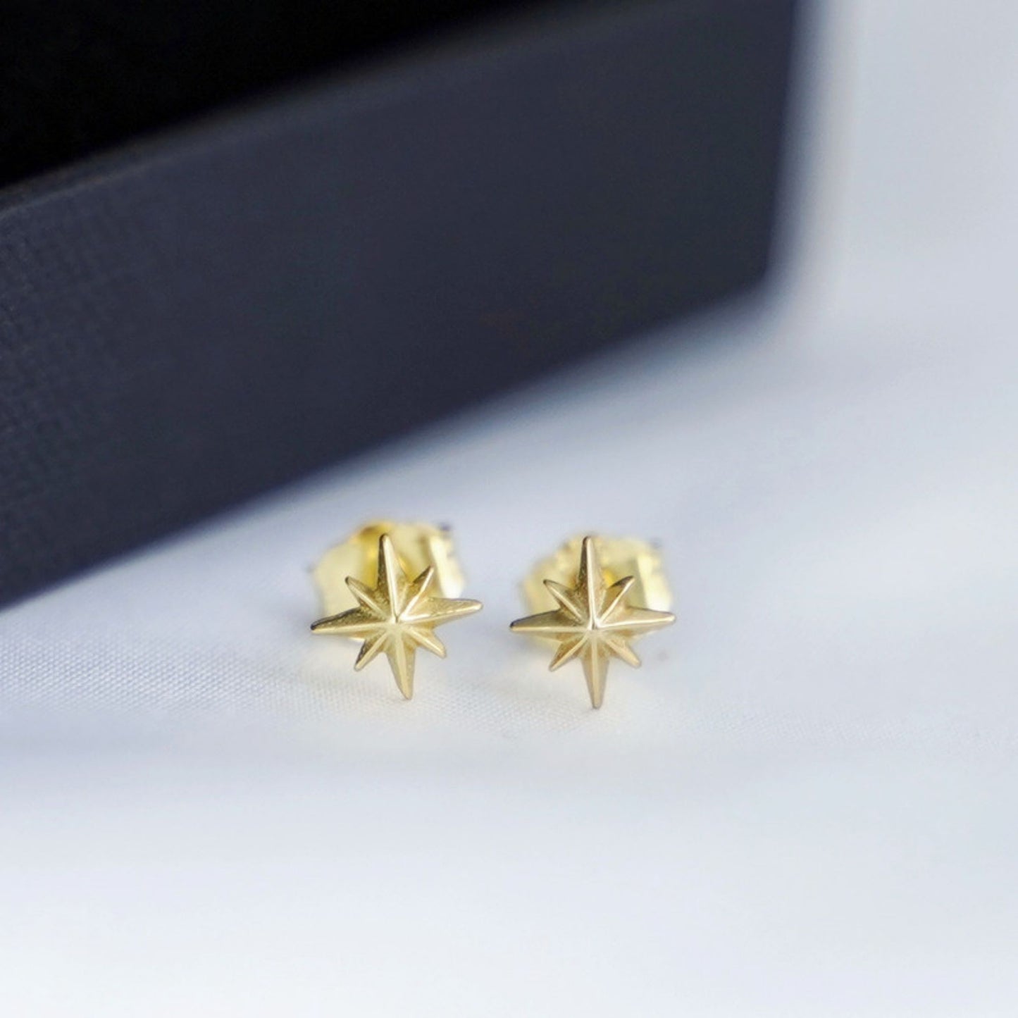 18K Gold on Sterling Silver 6mm Plain North Pole Star Stud Piercing Earrings - sugarkittenlondon