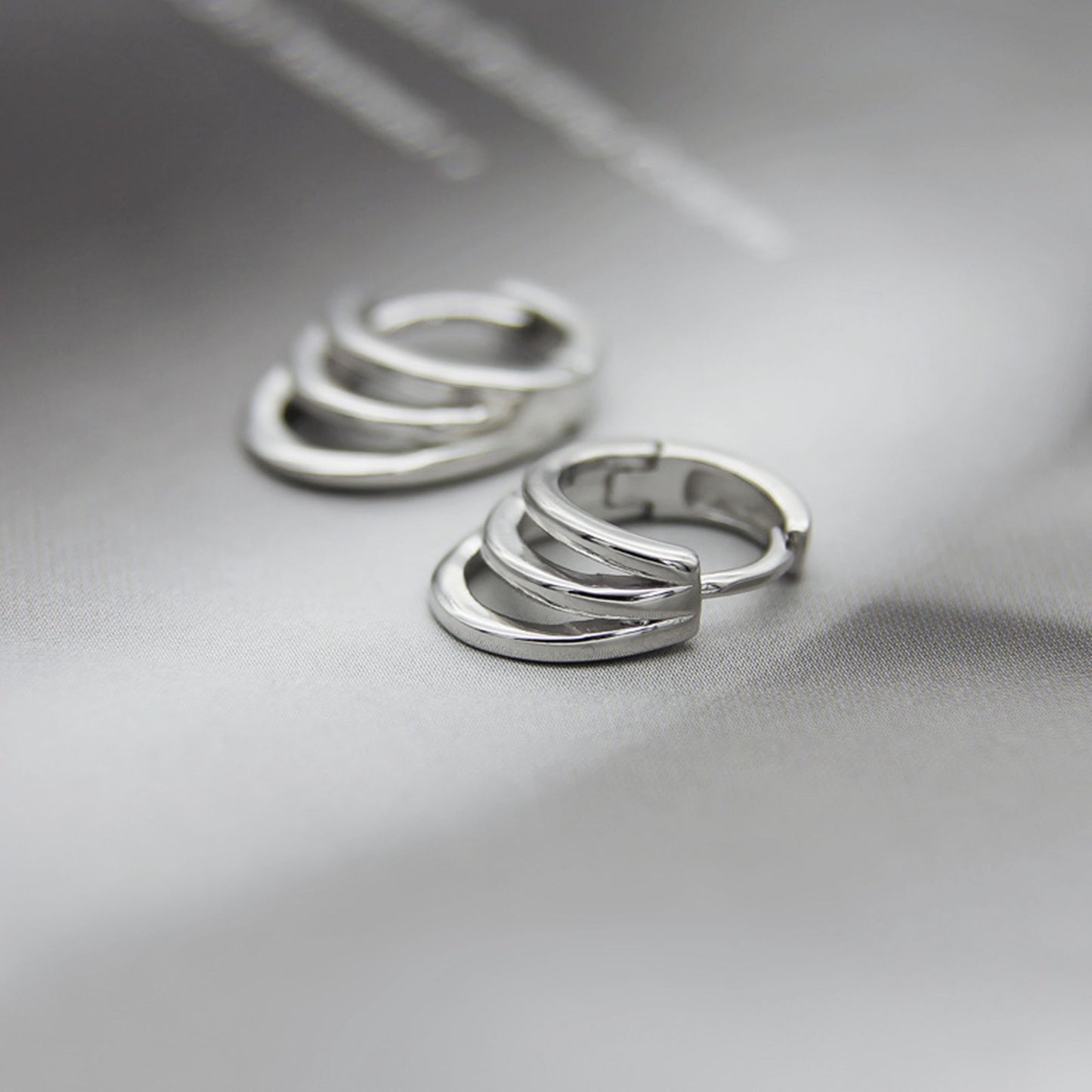 Sterling Silver Trinity Layer Hoop Earrings with Drop Charms (2 Tones)