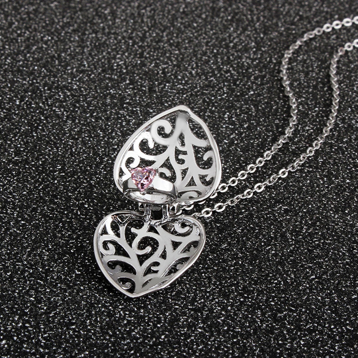 Sterling Silver Filigree Floral Love Heart Locket Hidden Ring Pendant Necklace - sugarkittenlondon
