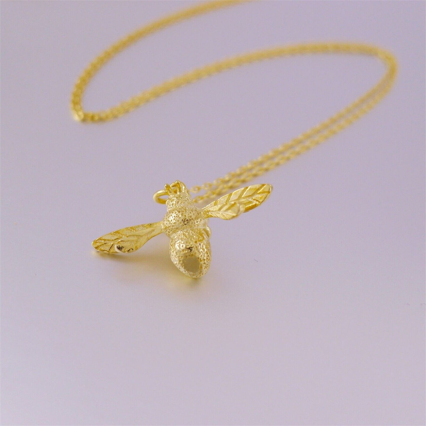 Sterling Silver Honey Bee Queen Bee Insect Pendant Necklace 3 Tones - sugarkittenlondon