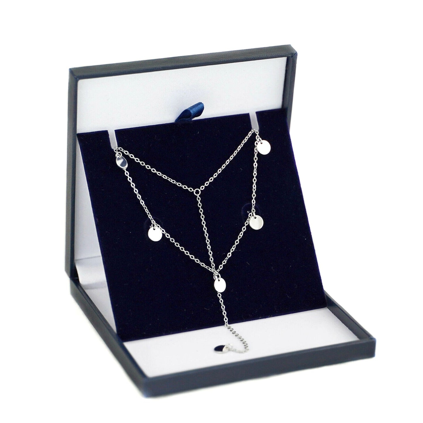 Sterling Silver Double Layer Multi Disc Dot Circle Choker Lariat Necklace - sugarkittenlondon