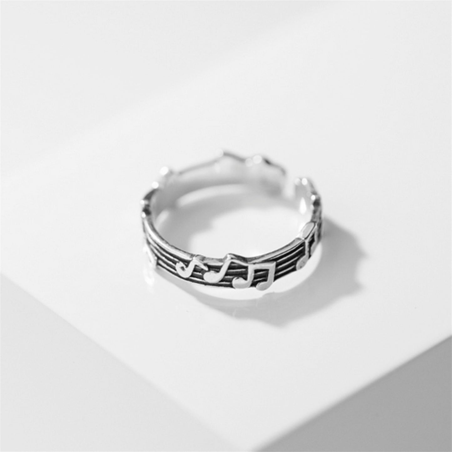 Sterling Silver Oxidized Musical Notes On The Staff Open Band Ring K - O - sugarkittenlondon