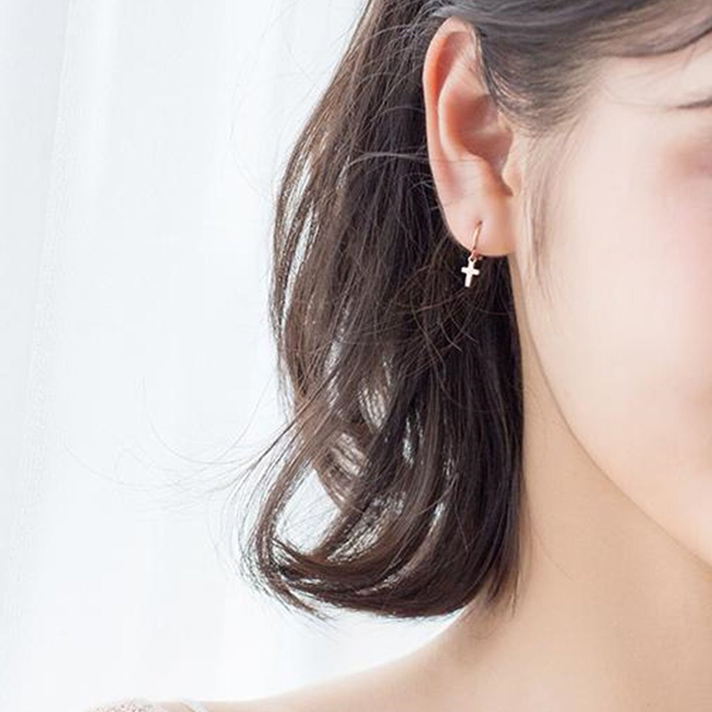 Rose Gold on Sterling Silver Cross Hoop Earrings with Sterling Silver Charm