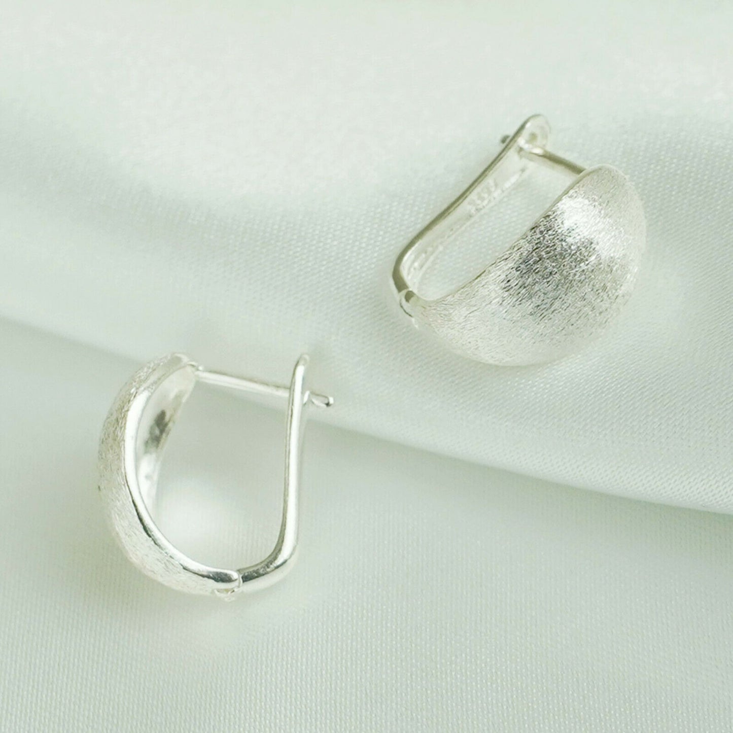 Sterling Silver Brushed Oval Dome Petal Back Earrings with Tulip Design