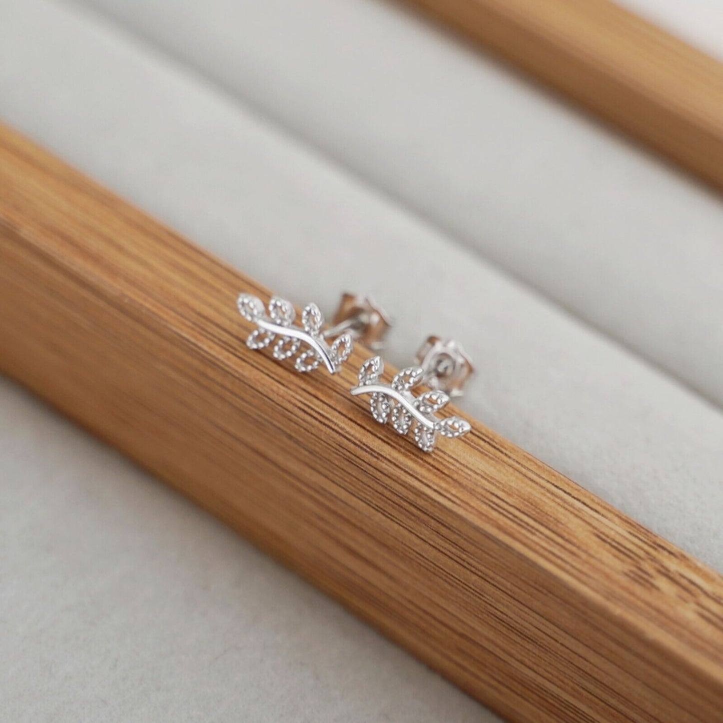 Sterling Silver Filigree Hollow Out Beaded Leaf Stud Crawler Earrings - sugarkittenlondon