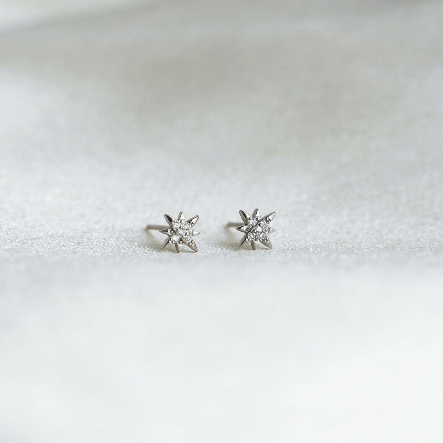 925 Sterling Silver Star Stud Earrings with CZ North Pole Star Design