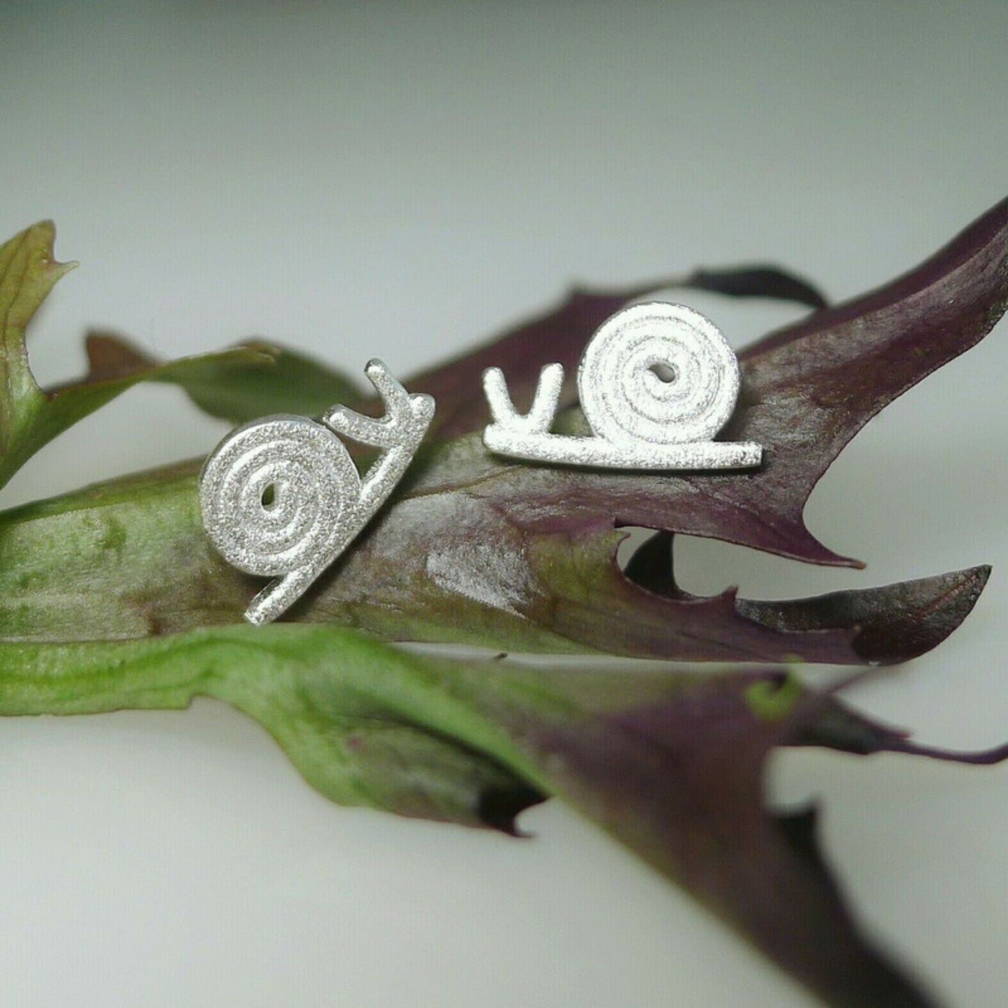 Sterling Silver Brushed Matte Fun Little Snail Stud Earrings Boxed - sugarkittenlondon