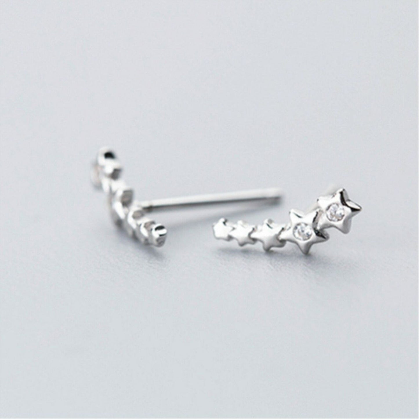 Sterling Silver Mini Linked Stars Curved Wavy Climber Crawler Stud Earrings - sugarkittenlondon