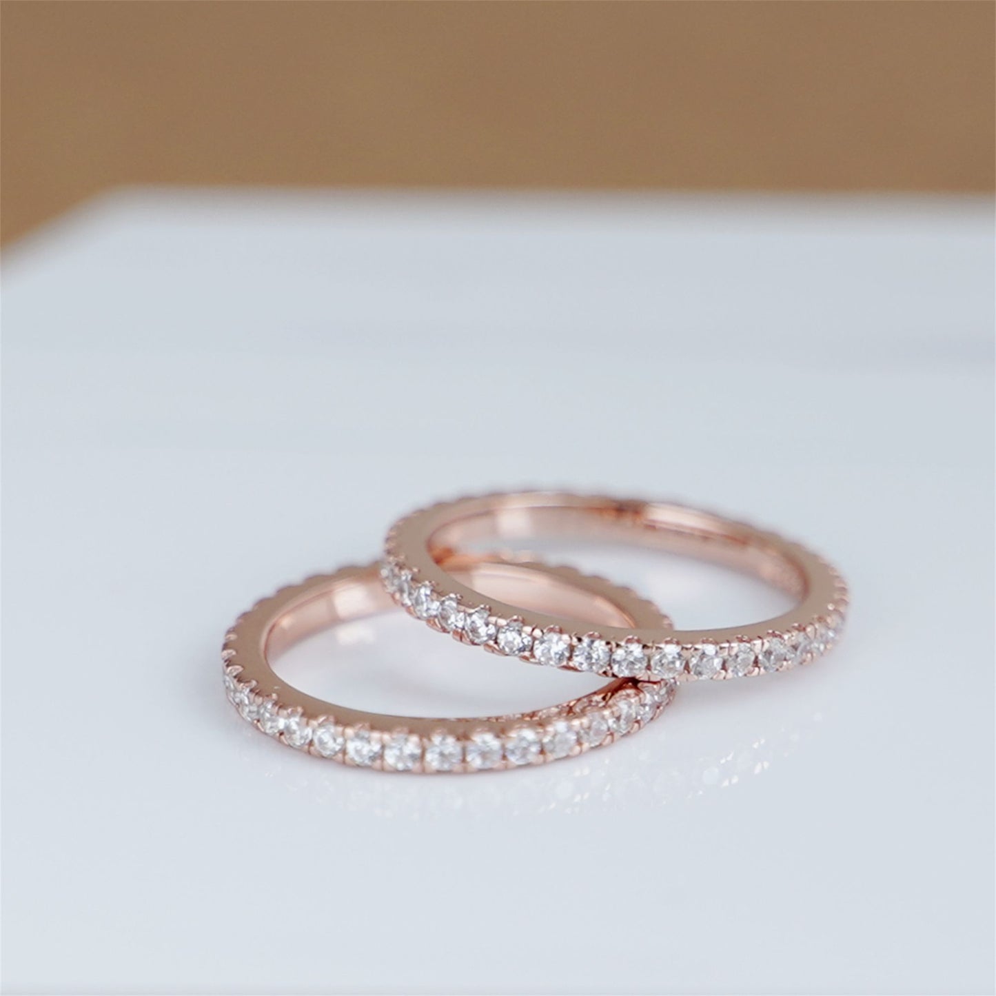Rose Gold on Sterling Silver Full Eternity 2mm Paved CZ Crystal Band Ring I - U - sugarkittenlondon