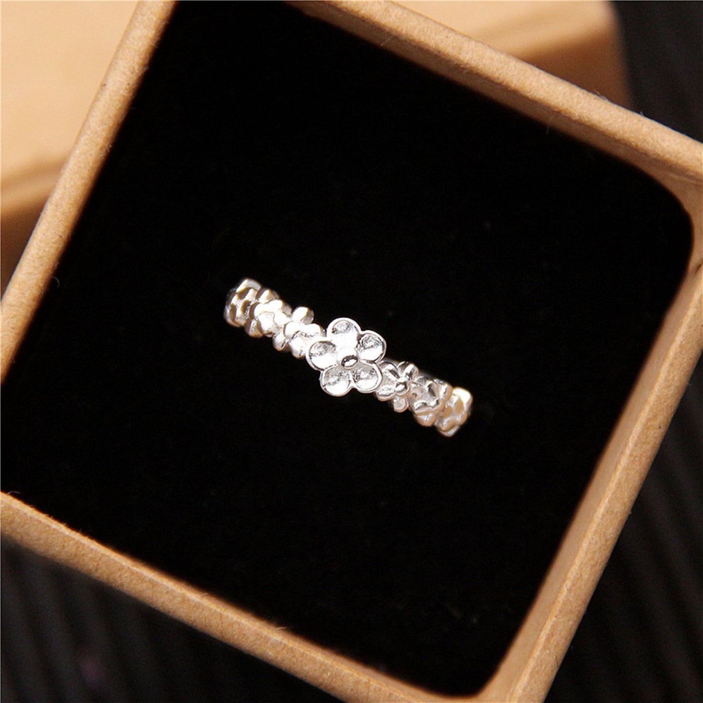 Sterling Silver Linked Flowers Flower Branch Open Band Ring L - P Adjustable - sugarkittenlondon