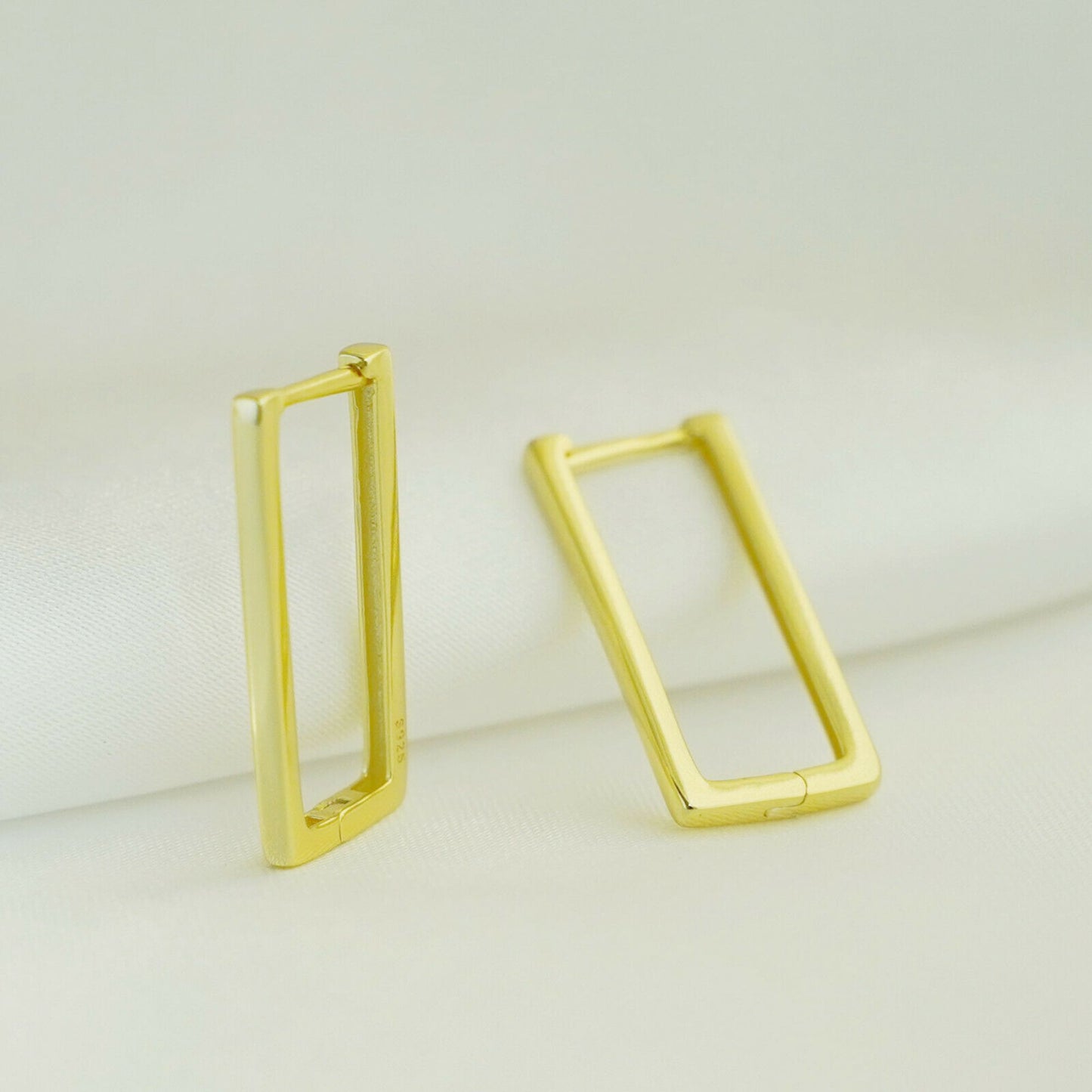 Square Huggie Hoop Drop Earrings in 18K Gold Plated Sterling Silver