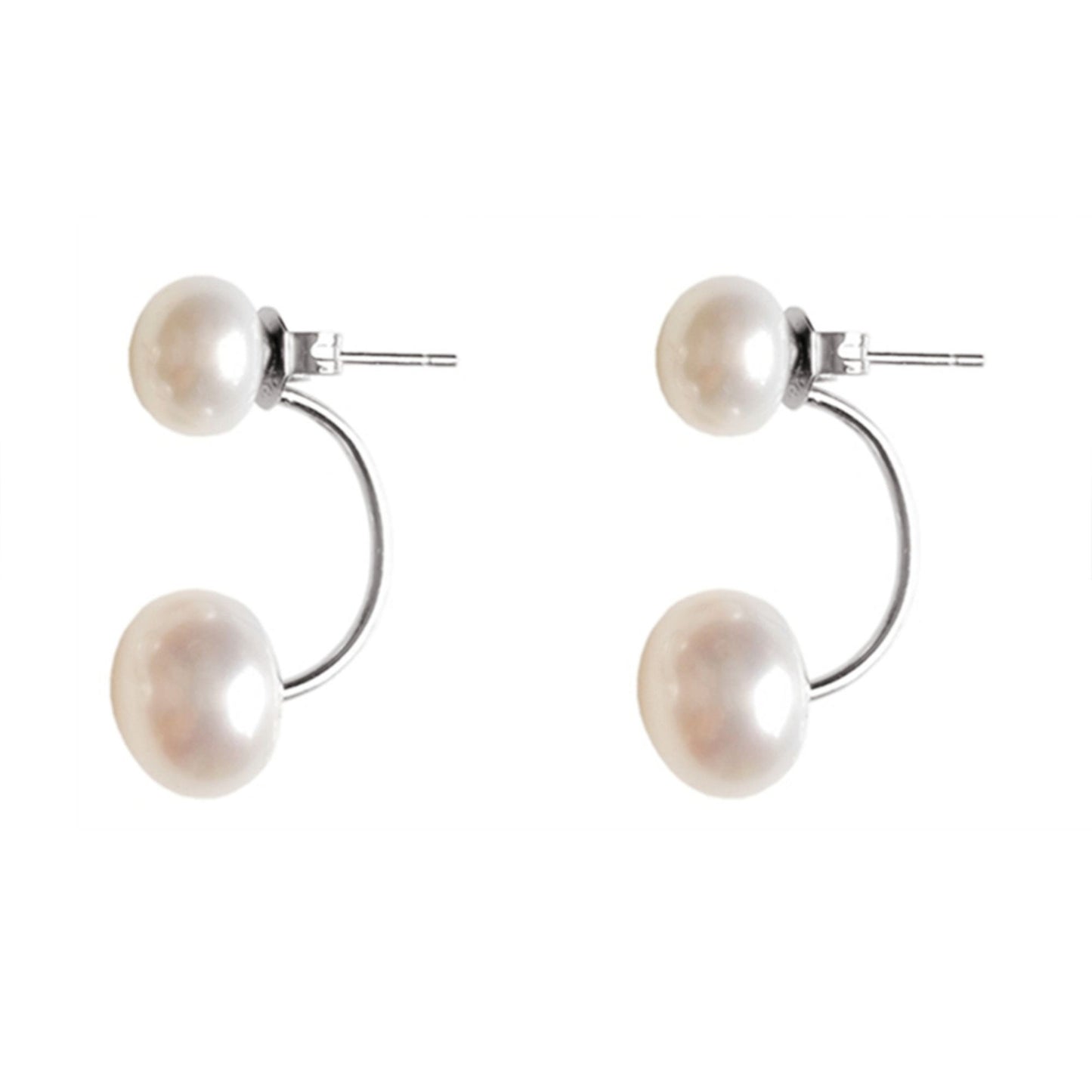 Sterling Silver Duet Round Natural Freshwater Pearls Jacket Drop Earrings - sugarkittenlondon